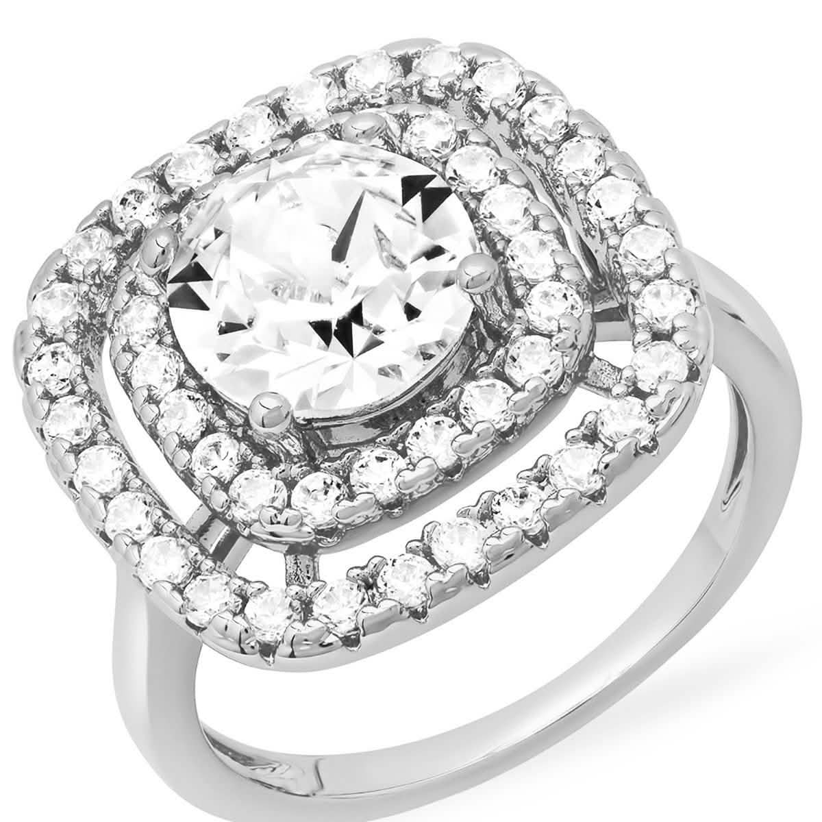 18K White Gold Plated Brass Square Engagement Ring Adorned with Swarovski Crystals DailySale