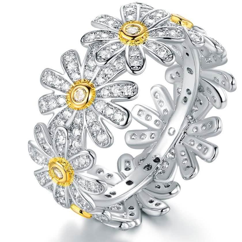 18K White Gold Plated Floral Sunflower Ring Made with Swarovski Crystals DailySale
