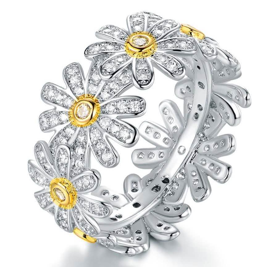 18K White Gold Plated Floral Sunflower Ring with Swarovski Crystals DailySale