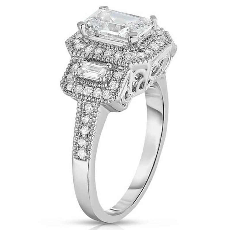 18k White Gold Tri Stone Emerald Cut Cubic Zirconia Ring DailySale