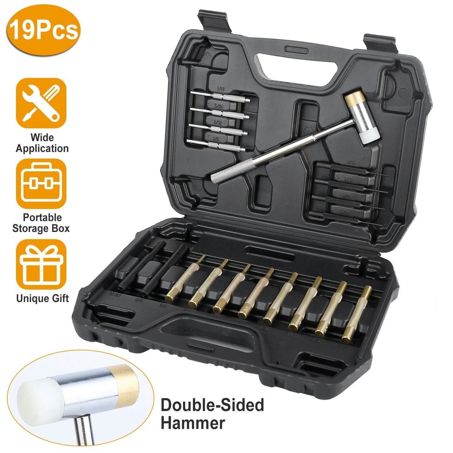 19-Piece: Hammer Punch Set Drift Pin Punch Kit with Portable Storage Box DailySale