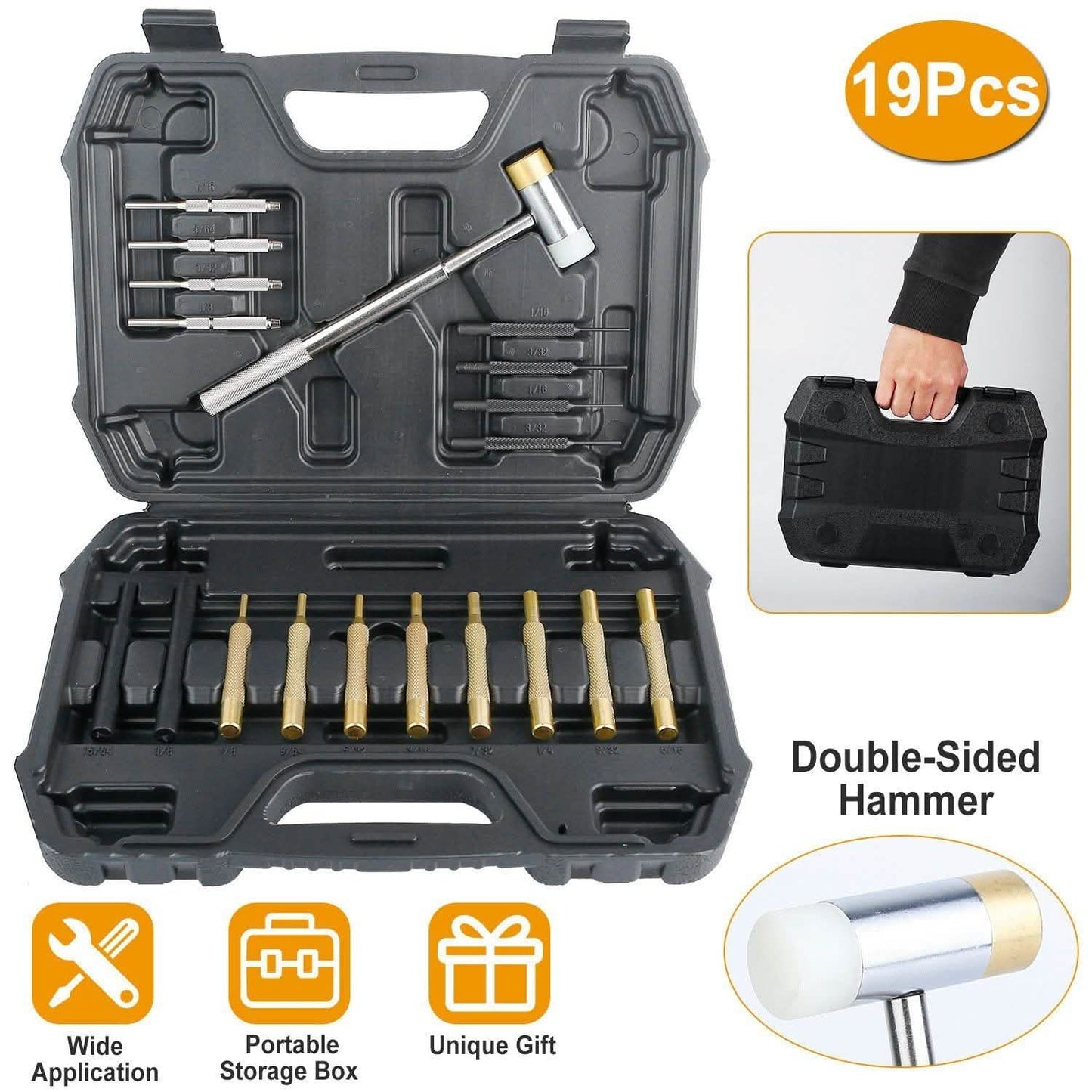 19-Piece: Hammer Punch Set Drift Pin Punch Kit with Portable Storage Box DailySale
