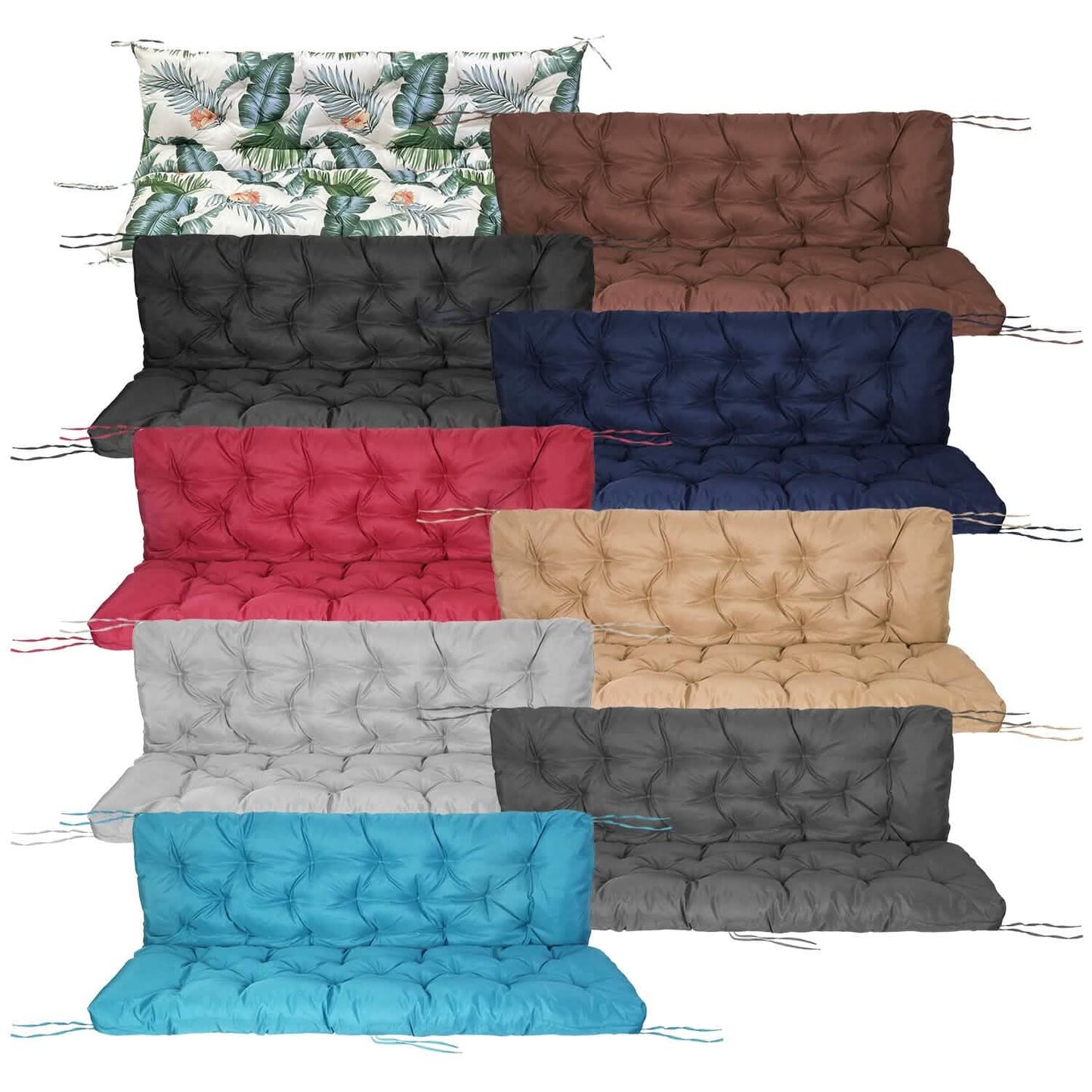 2-3 Seater Swing Cushion Replacement Swing Beach Pads with Backrest 8-Tie Straps DailySale