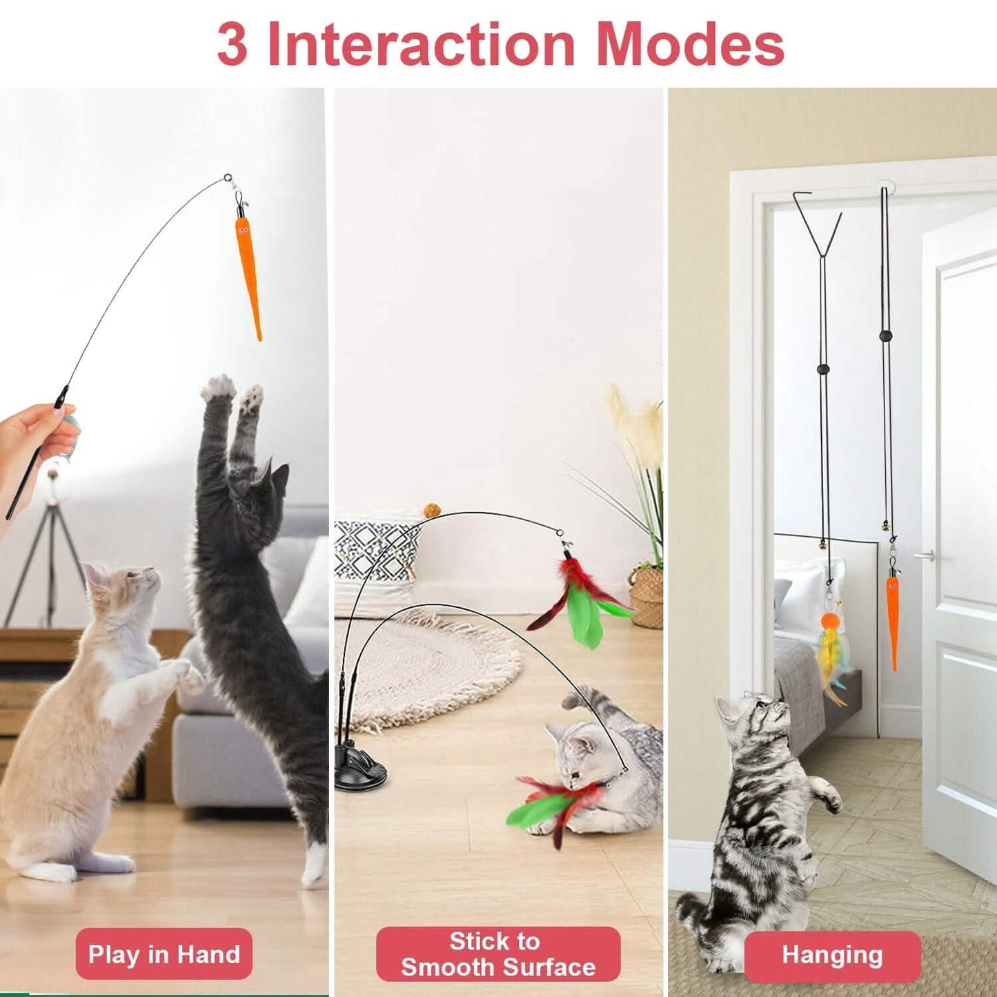 2 Cat Wand Toys with Suction Cup Double Head Interactive Cat Feather Toy DailySale