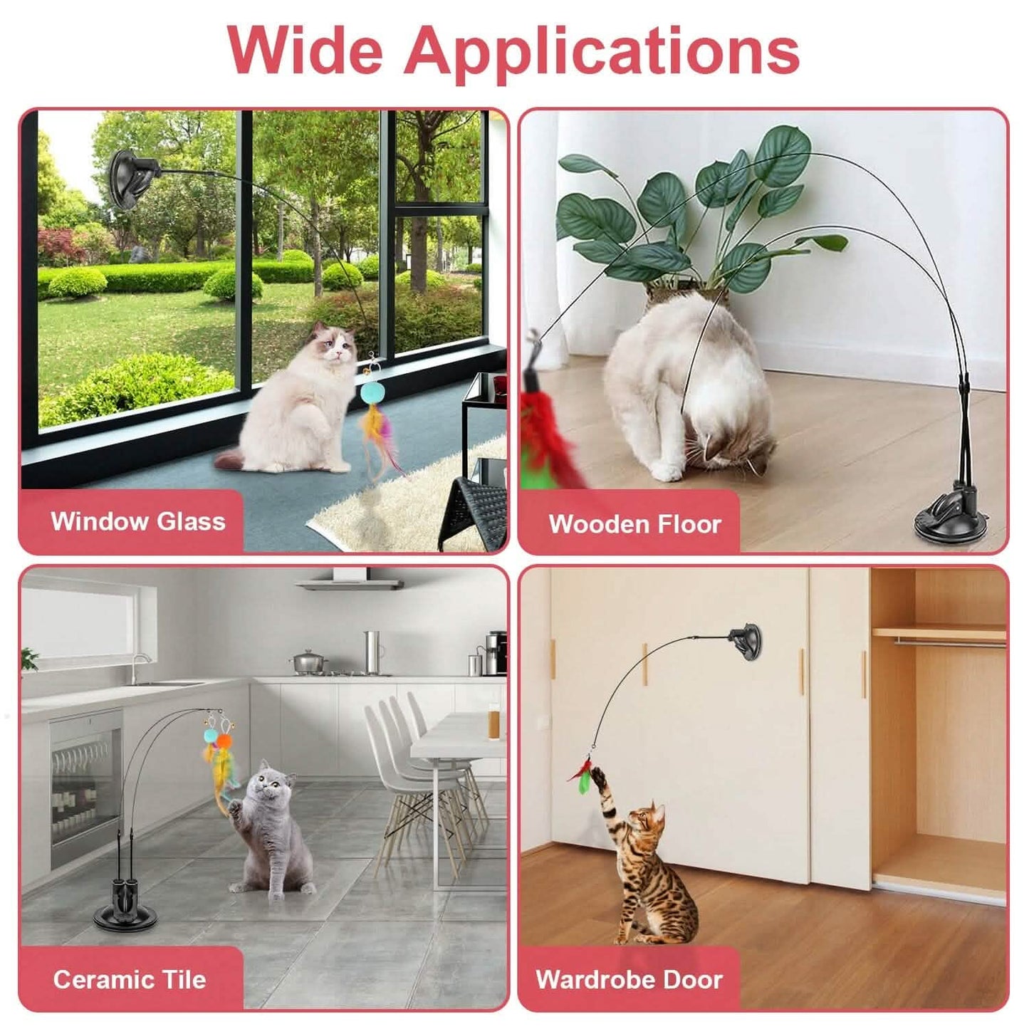 2 Cat Wand Toys with Suction Cup Double Head Interactive Cat Feather Toy DailySale
