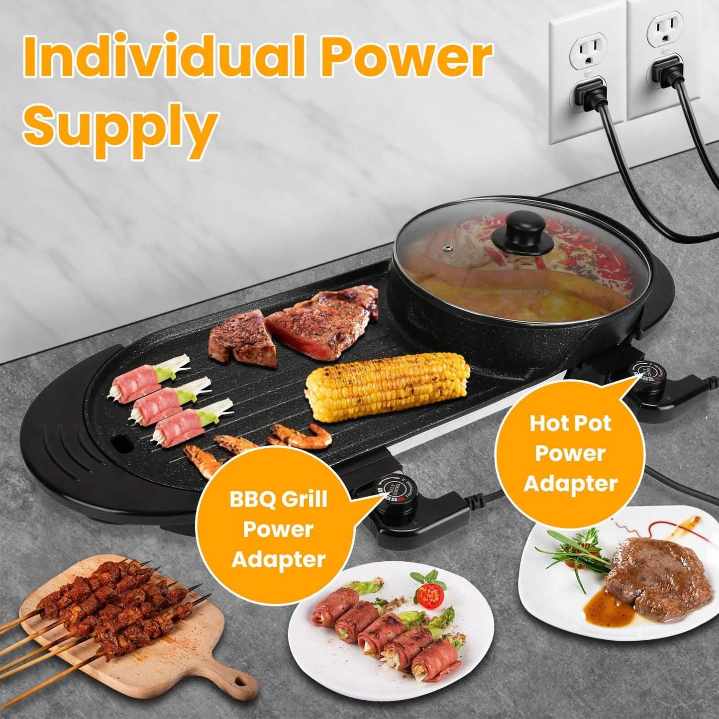 2-in-1 Electric Hot Pot with Bbq Grill Cooker 2200W DailySale
