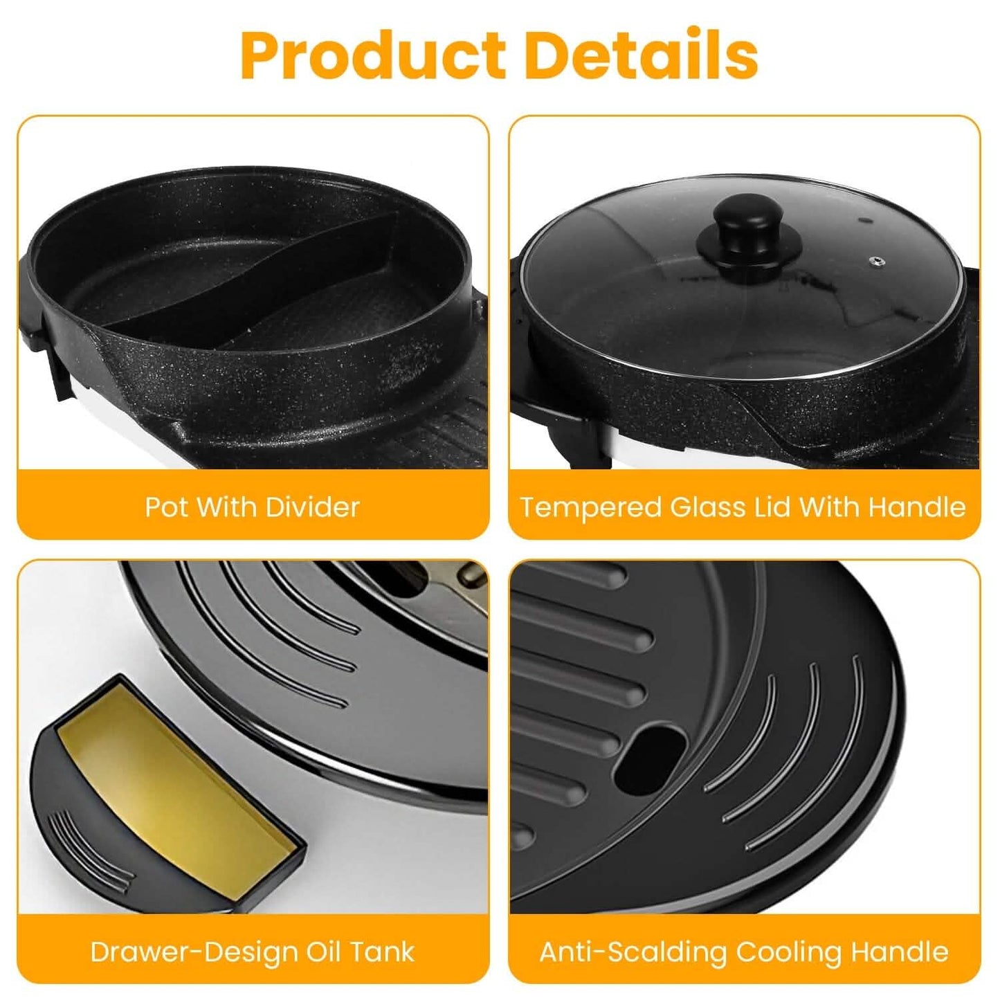 2-in-1 Electric Hot Pot with Bbq Grill Cooker 2200W DailySale