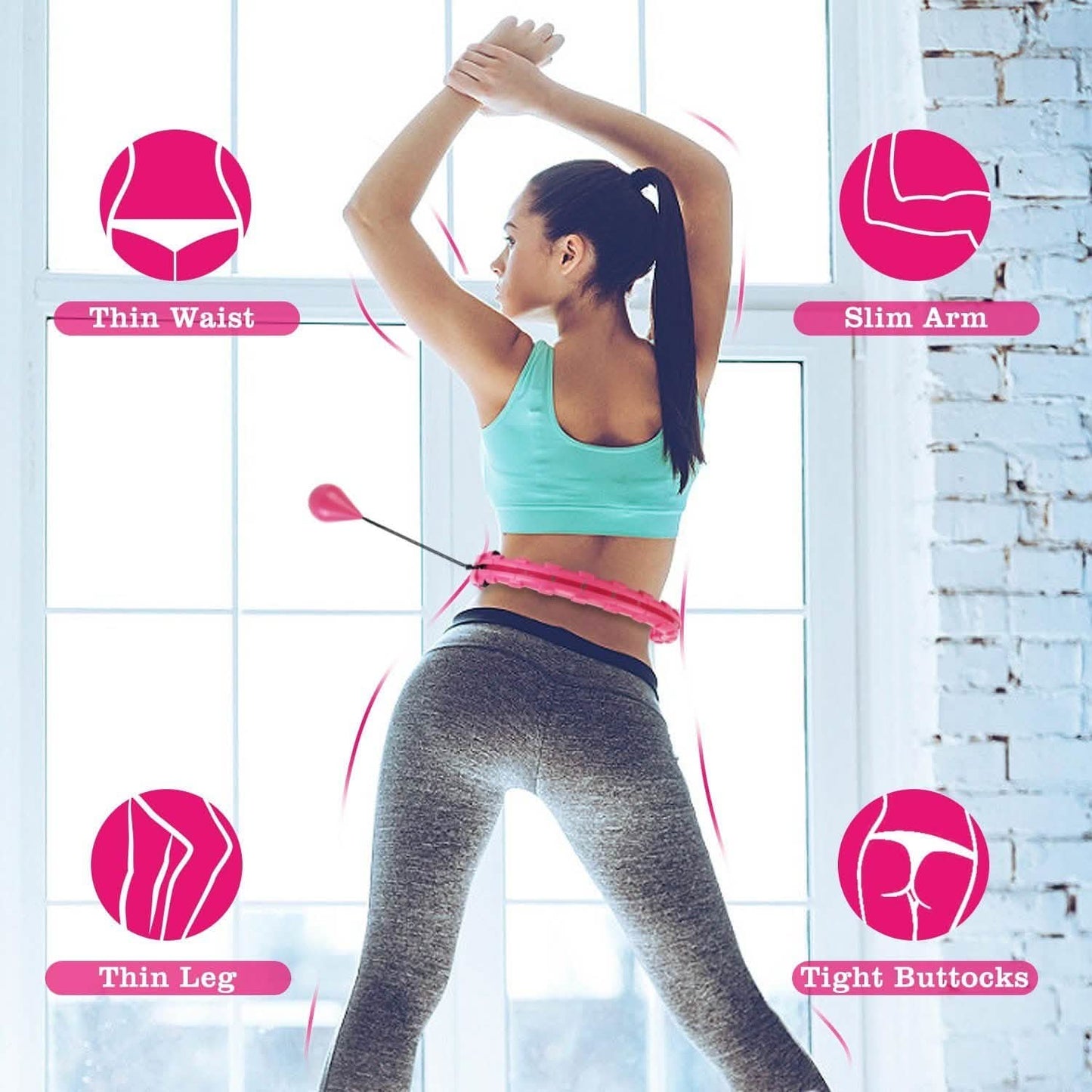 2-in-1 Fitness Hoop 24 Knots Abdomen Fitness Massage Hoops Weighted with 360 Auto Spinning Ball Detachable Knots DailySale