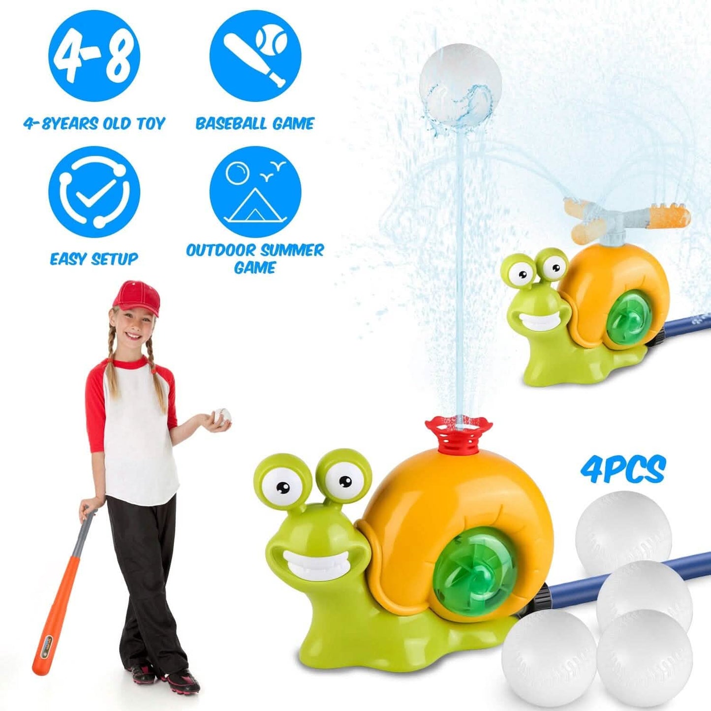 2-in-1 Snail Water Sprinkler Baseball Toy with 2 Sprinkler Nozzles DailySale