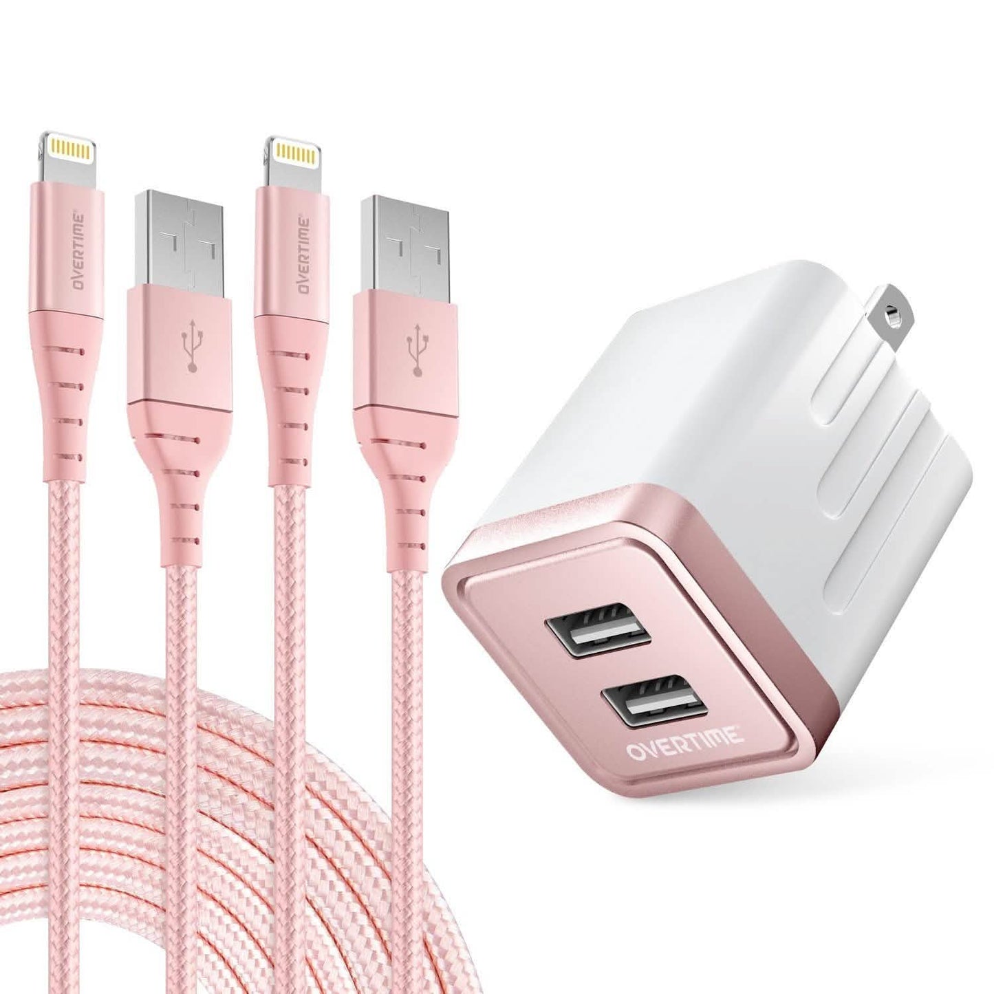 2-Pack: 10ft Overtime iPhone Charger Set with Dual USB Wall Charger Adapter DailySale