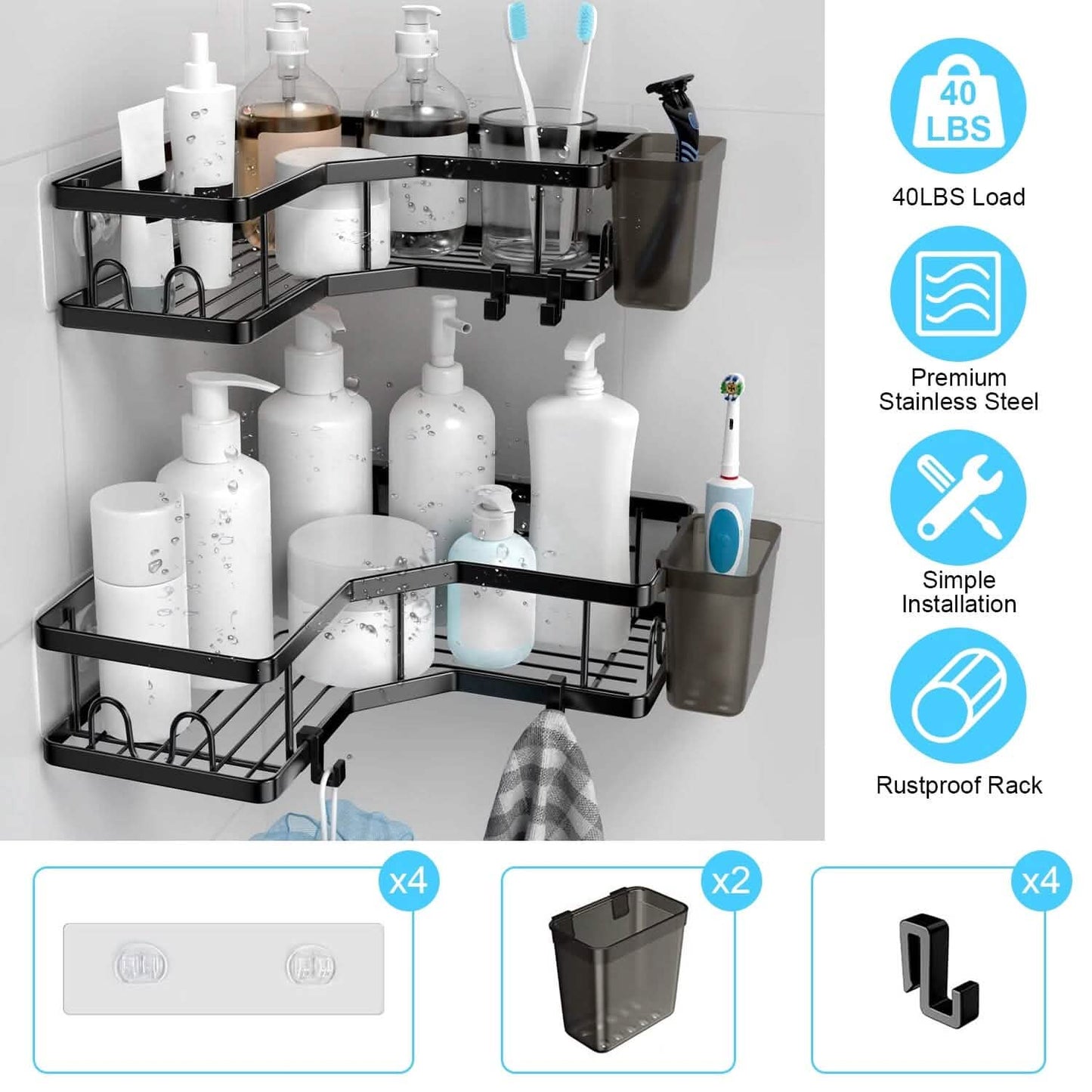 2-Pack: Corner Shower Caddy No Drilling Adhesive Shower Organizer DailySale