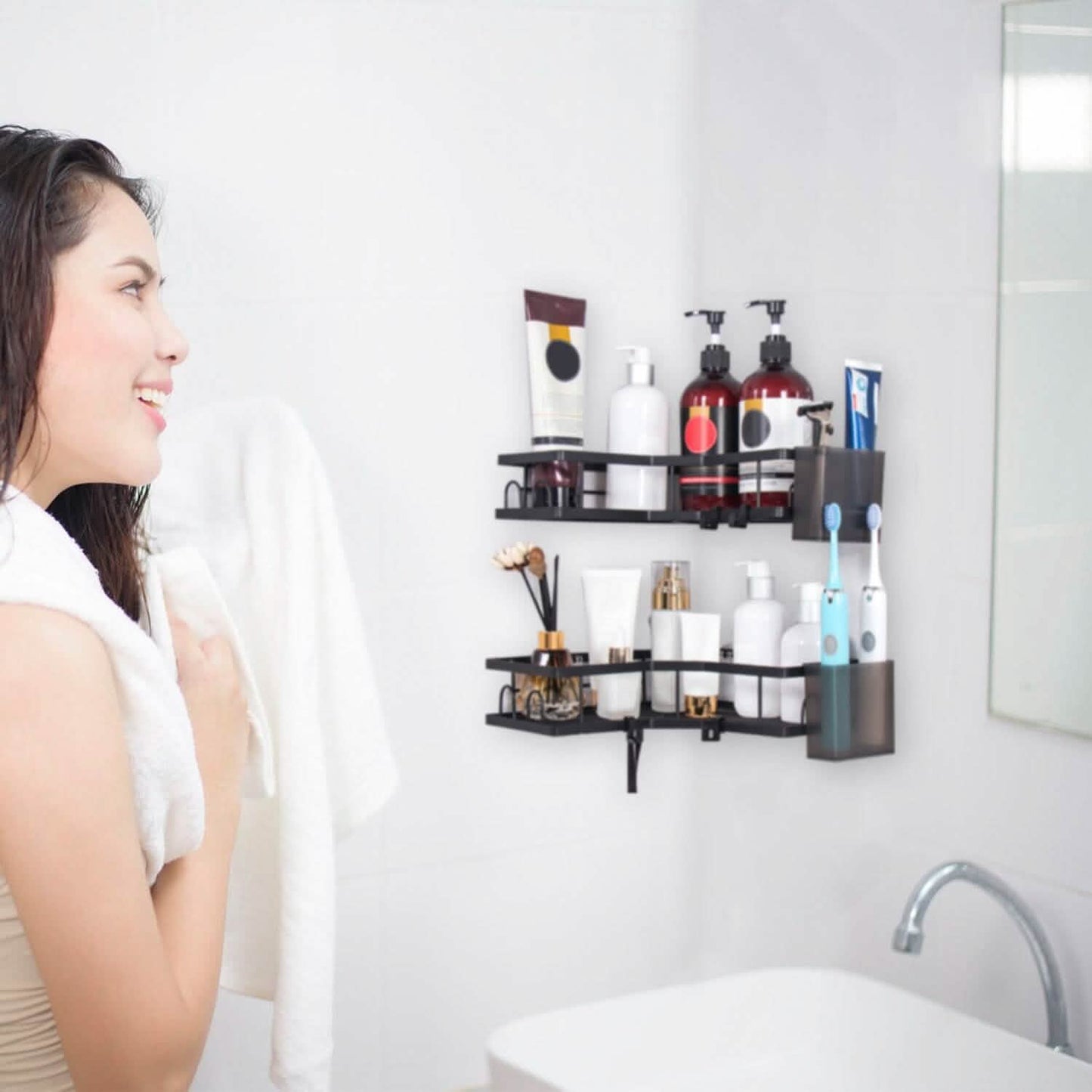 2-Pack: Corner Shower Caddy No Drilling Adhesive Shower Organizer DailySale