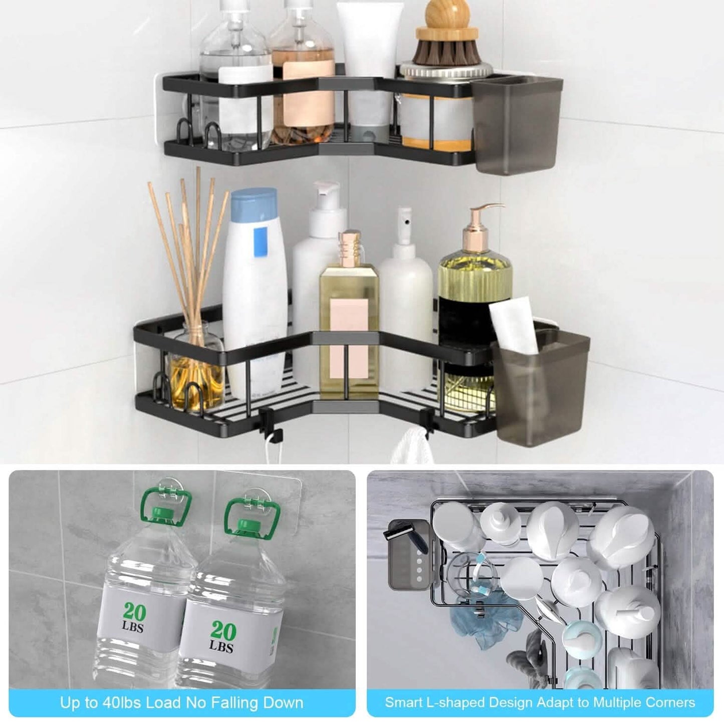 2-Pack: Corner Shower Caddy No Drilling Adhesive Shower Organizer DailySale