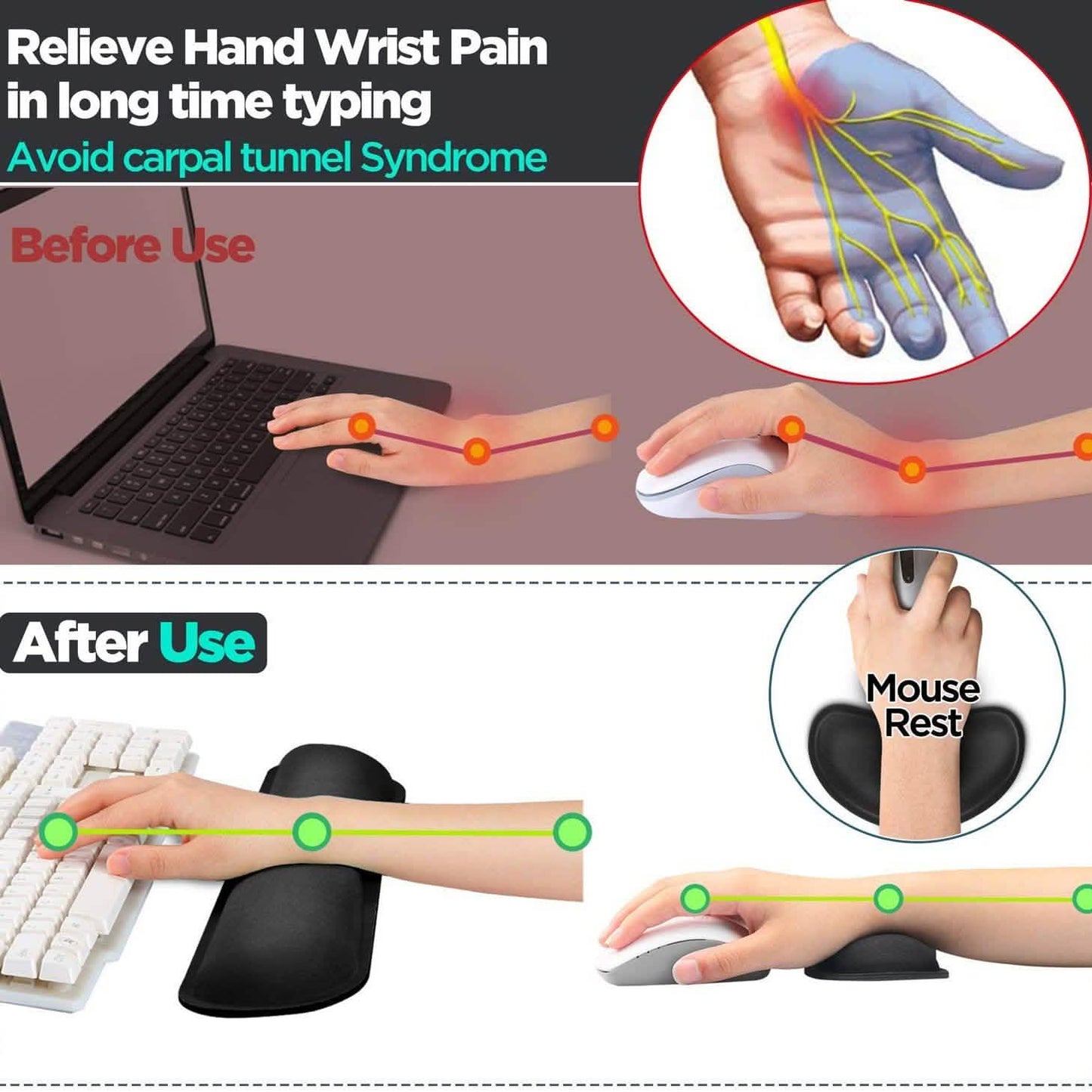 2-Pack: Gimars Upgrade Enlarge Gel Memory Foam Set Keyboard Wrist Rest Pad DailySale