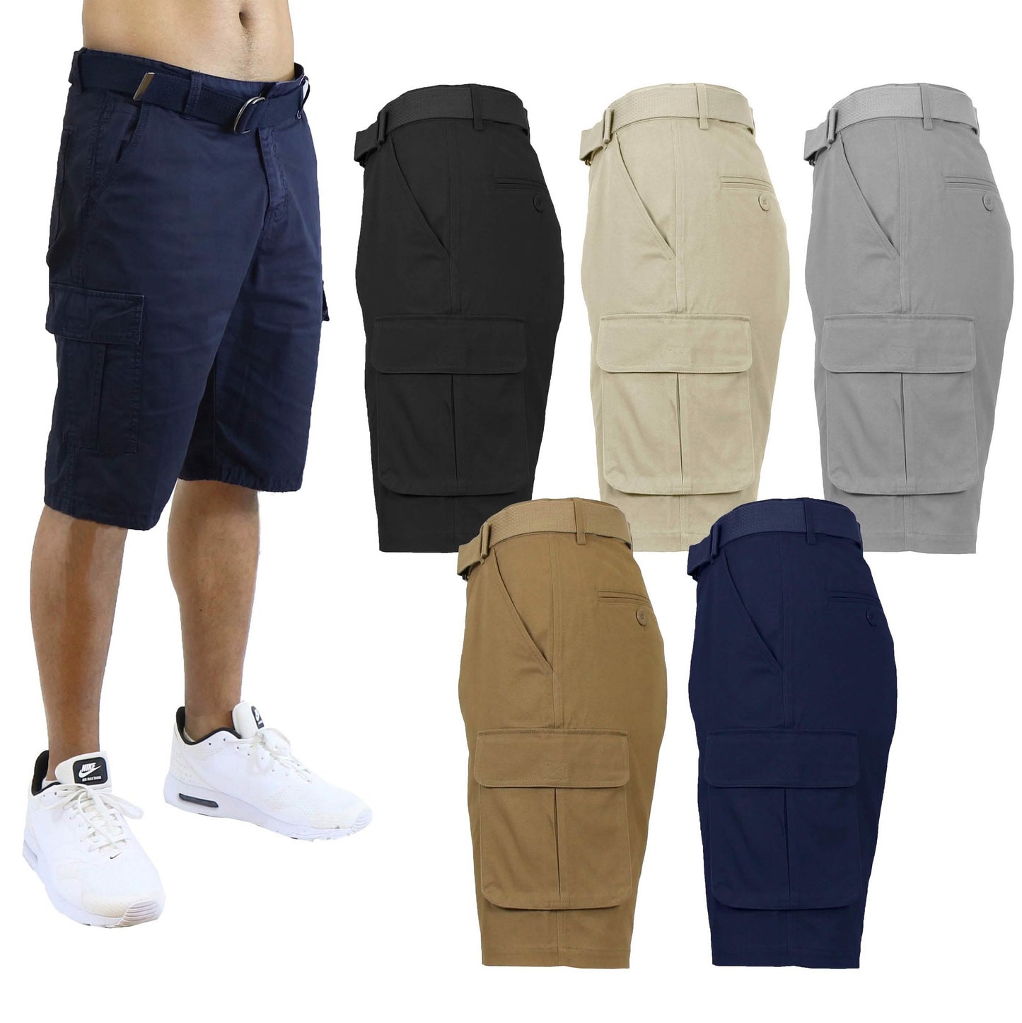 2-Pack: Men's Cotton Flex Stretch Cargo Shorts With Belt DailySale