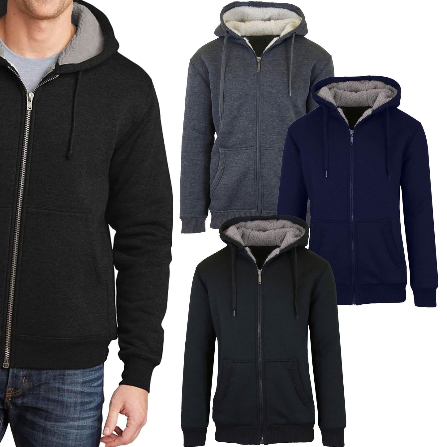 2-Pack: Men's Heavyweight Sherpa Fleece-Lined Zip Hoodie Sweater DailySale