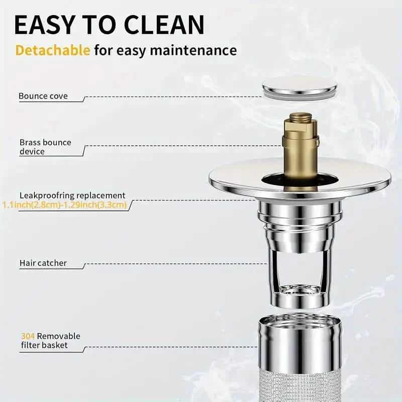 2-Pack: Pop-Up Bathroom Sink Stopper with Stainless Steel Drain Filter and Hair Catcher DailySale