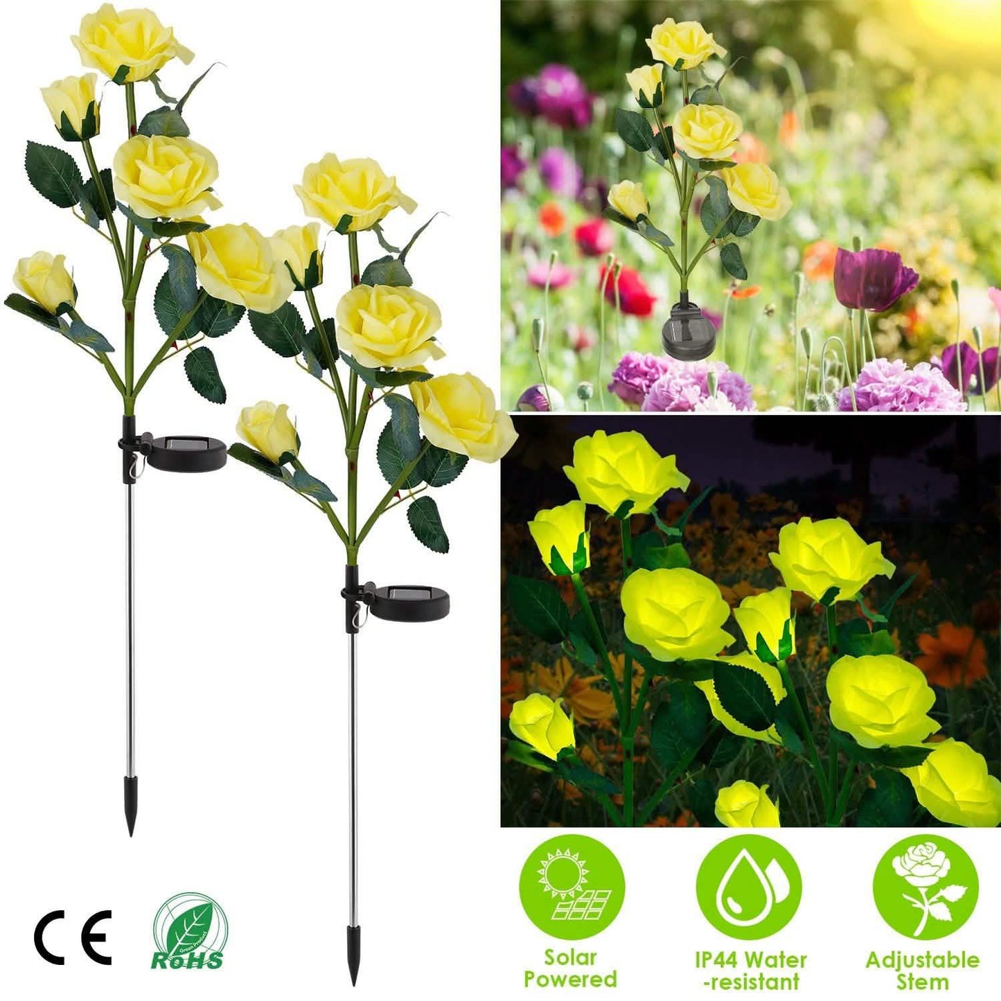 2-Pack: Solar Powered Rose Flower LED Decorative Lamp DailySale