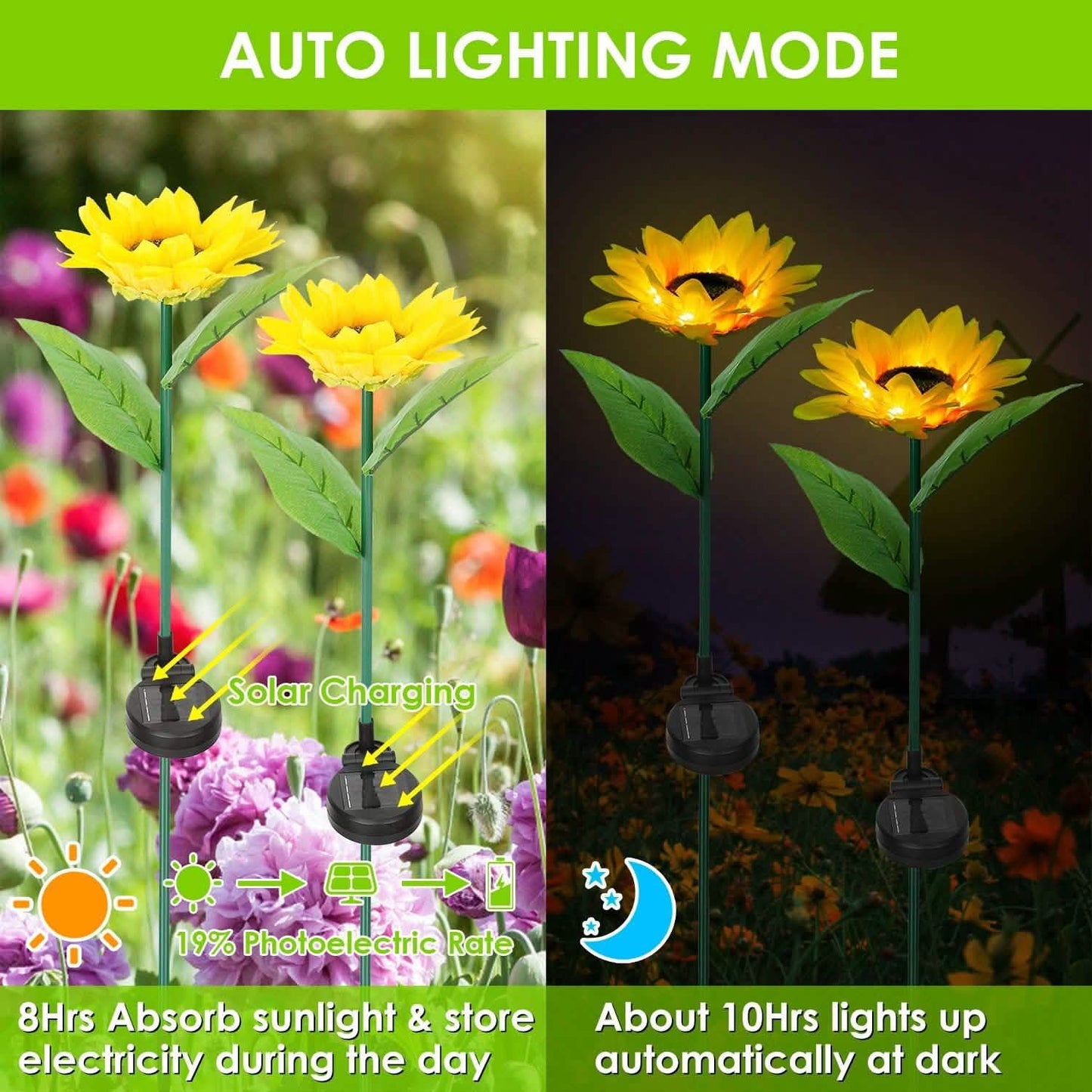 2-Pack: Solar Powered Sunflower Lights LED Decorative Stake Lamp DailySale
