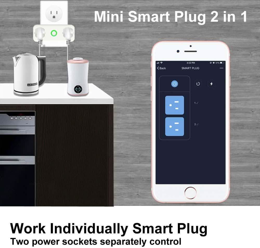 2-Pack: WIFI Smart Plug 10A Dual Smart individually Outlet DailySale