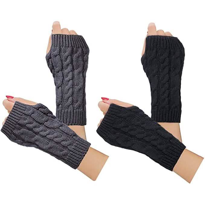 2-Pairs: Women's Winter Warm Knit Fingerless Gloves DailySale