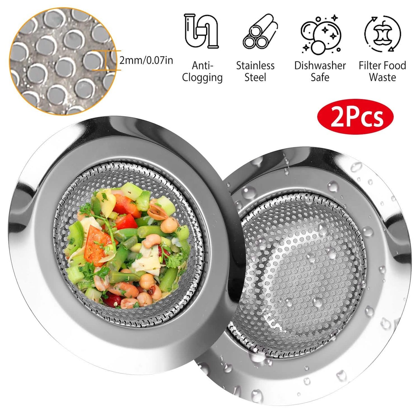 2-Piece: 4.53-Inch Kitchen Sink Strainer DailySale