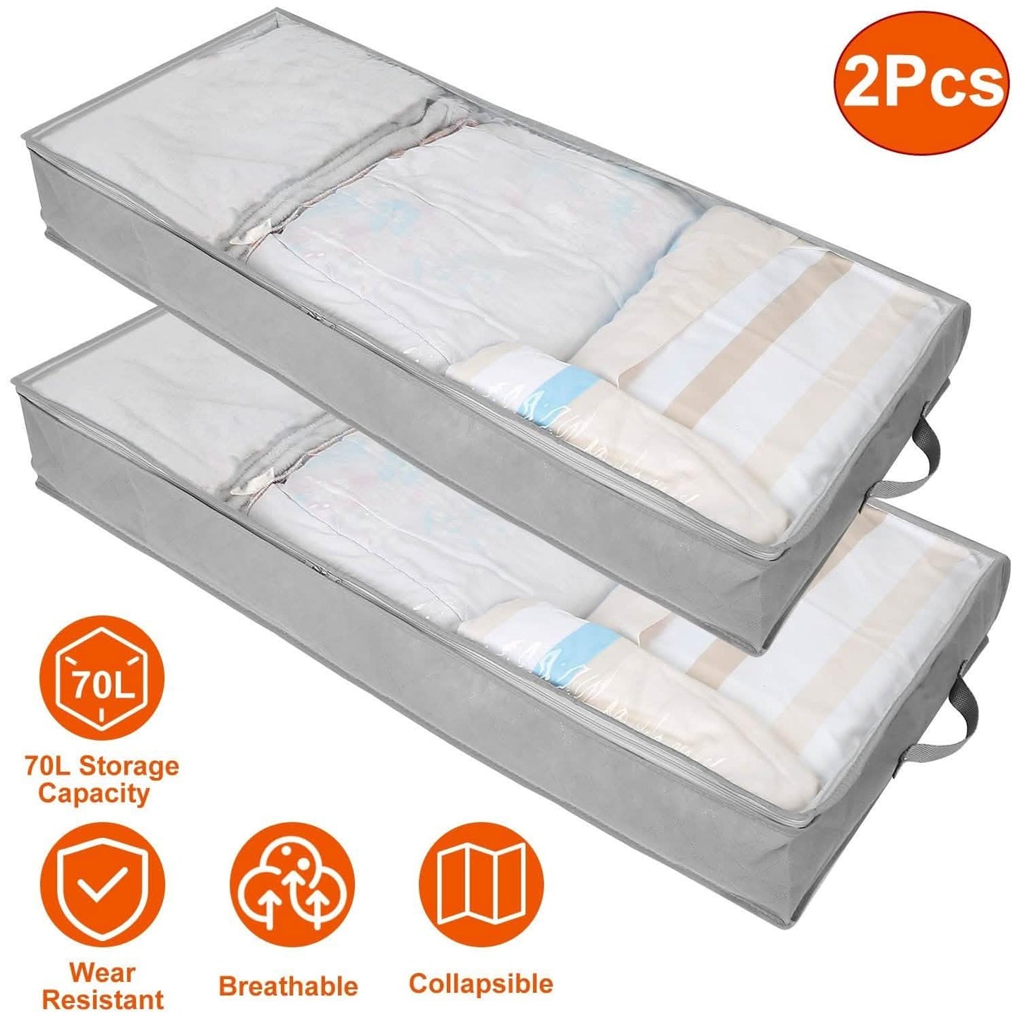 2-Piece: 70L Foldable Underbed Clothes Moisture Proof Zipped Organizer DailySale