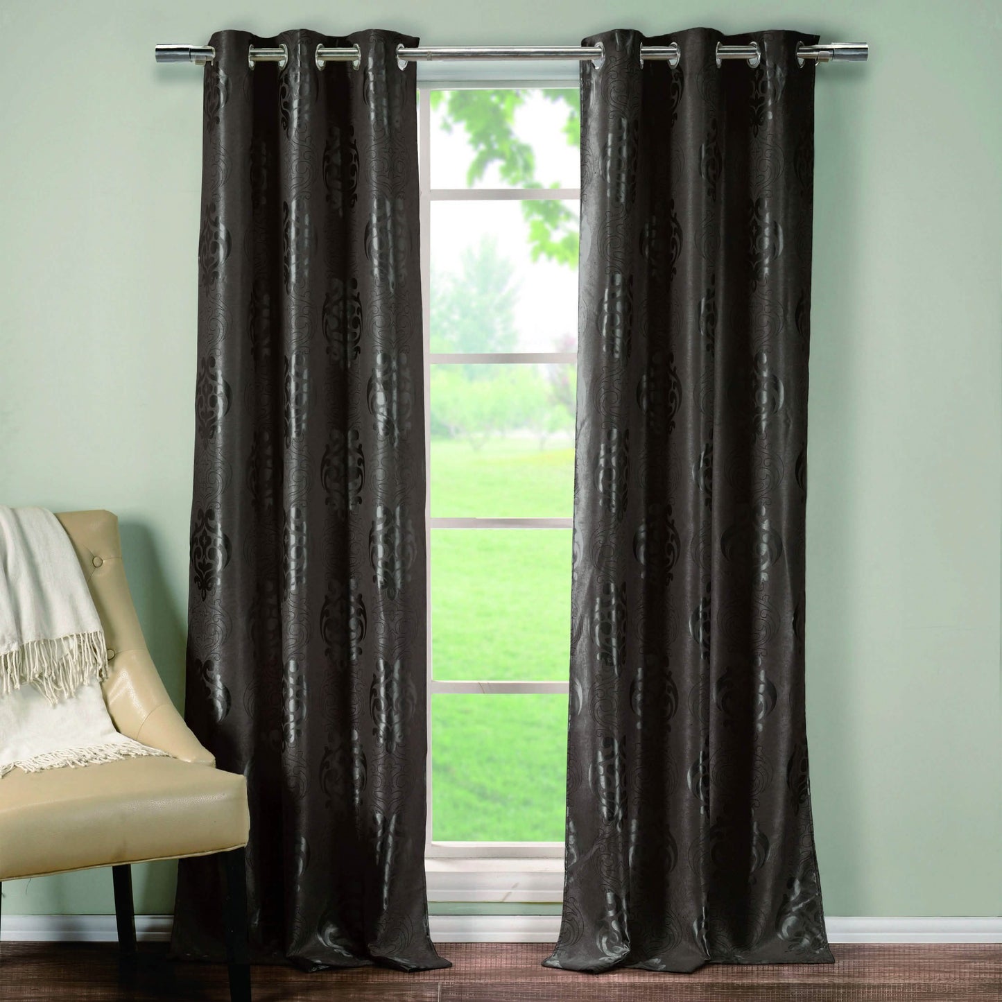 2-Piece Set: Heavy Medallion Print Insulated Blackout Grommet Window Curtain Set DailySale