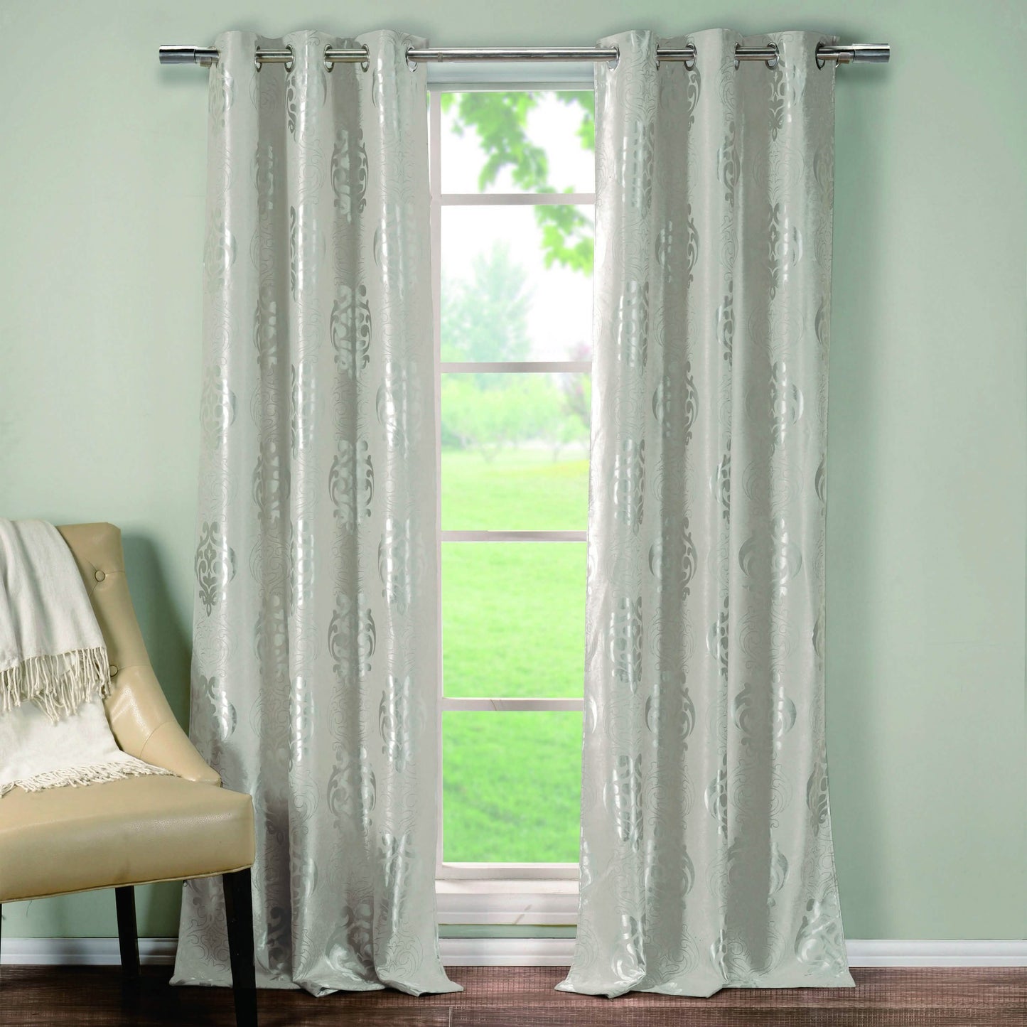 2-Piece Set: Heavy Medallion Print Insulated Blackout Grommet Window Curtain Set DailySale