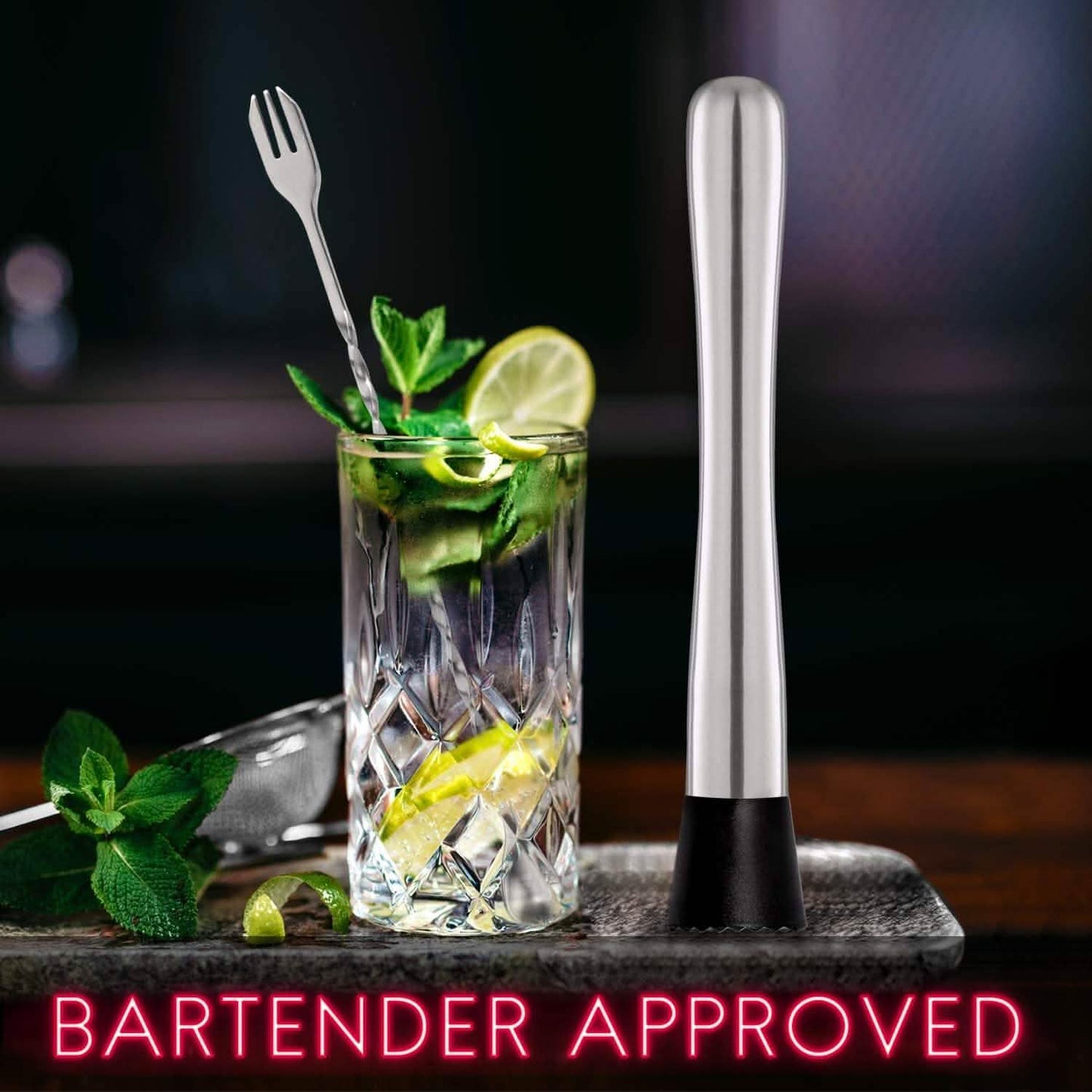 2-Piece Set: Hiware 10 Inch Stainless Steel Cocktail Muddler and Mixing Spoon Home Bar Tool Set DailySale