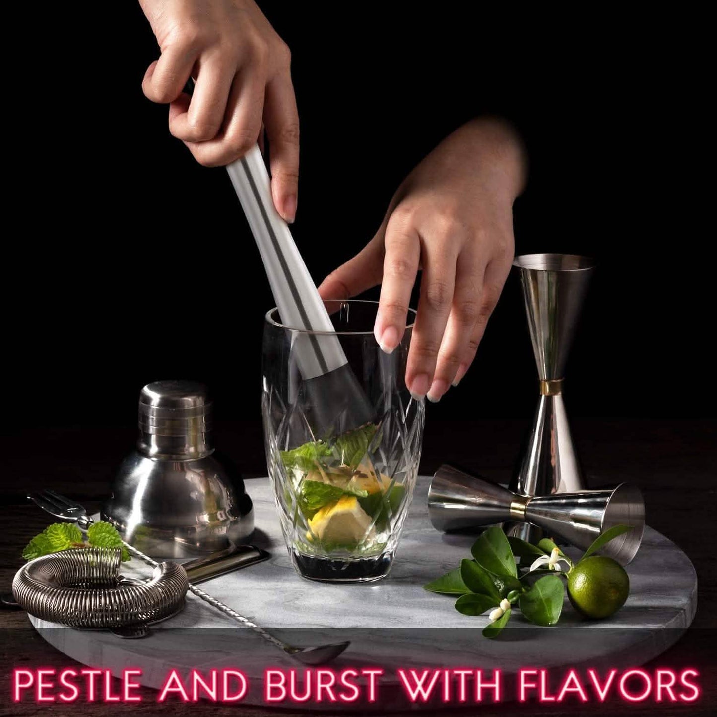 2-Piece Set: Hiware 10 Inch Stainless Steel Cocktail Muddler and Mixing Spoon Home Bar Tool Set DailySale