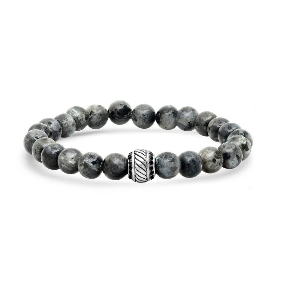 2-Piece Set: Men's Black Leather/Stainless Steel and Gray Agate Bracelets DailySale
