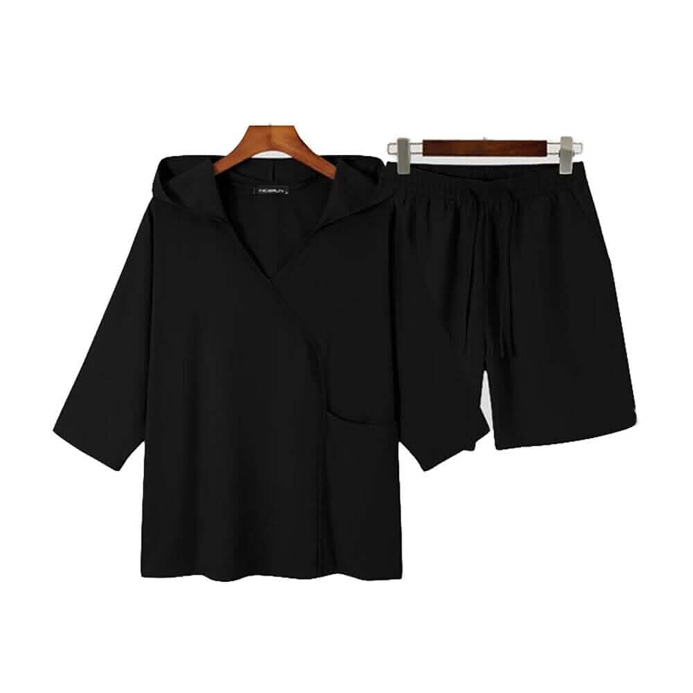 2-Piece Set: Men's Hooded Tracksuit Tennis Shirt Shorts and T Shirt Set Plain DailySale