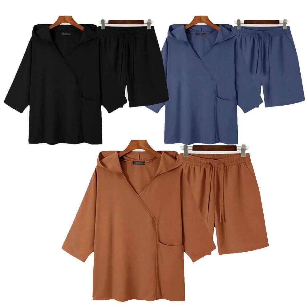 2-Piece Set: Men's Hooded Tracksuit Tennis Shirt Shorts and T Shirt Set Plain DailySale