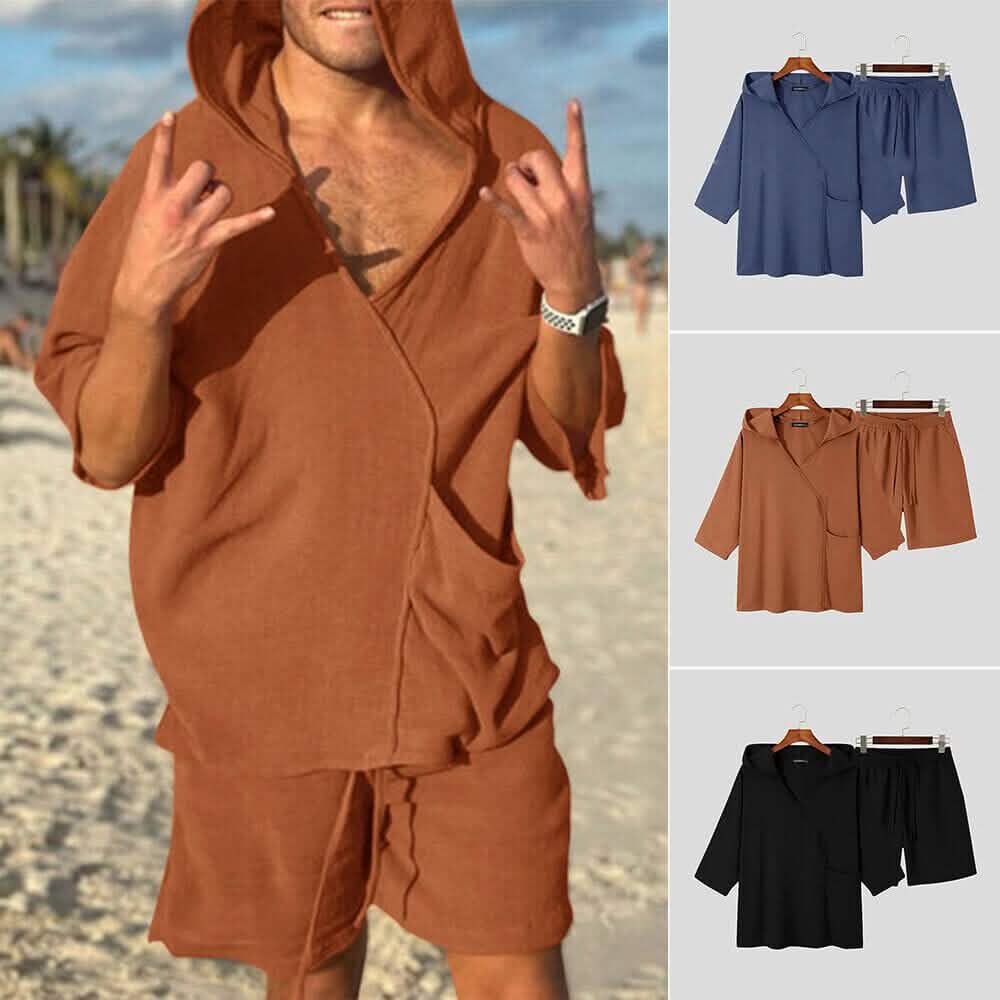 2-Piece Set: Men's Hooded Tracksuit Tennis Shirt Shorts and T Shirt Set Plain DailySale