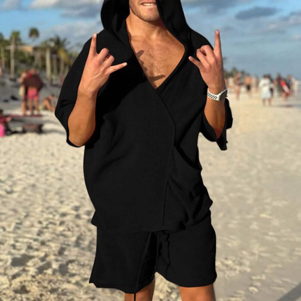 2-Piece Set: Men's Hooded Tracksuit Tennis Shirt Shorts and T Shirt Set Plain DailySale