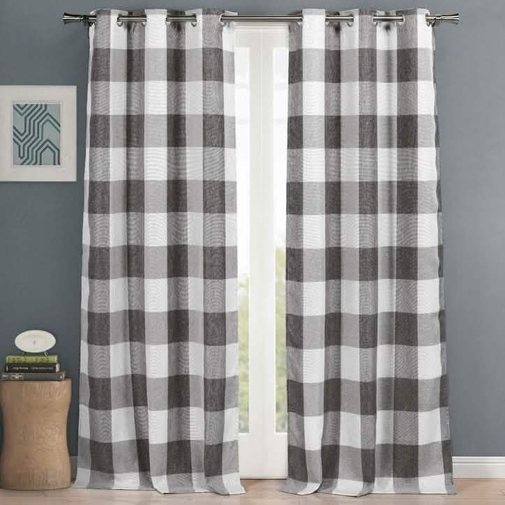 2-Piece Set: Plaid Heavy Blackout Thermal Grommet Window Curtain Pair Pane DailySale