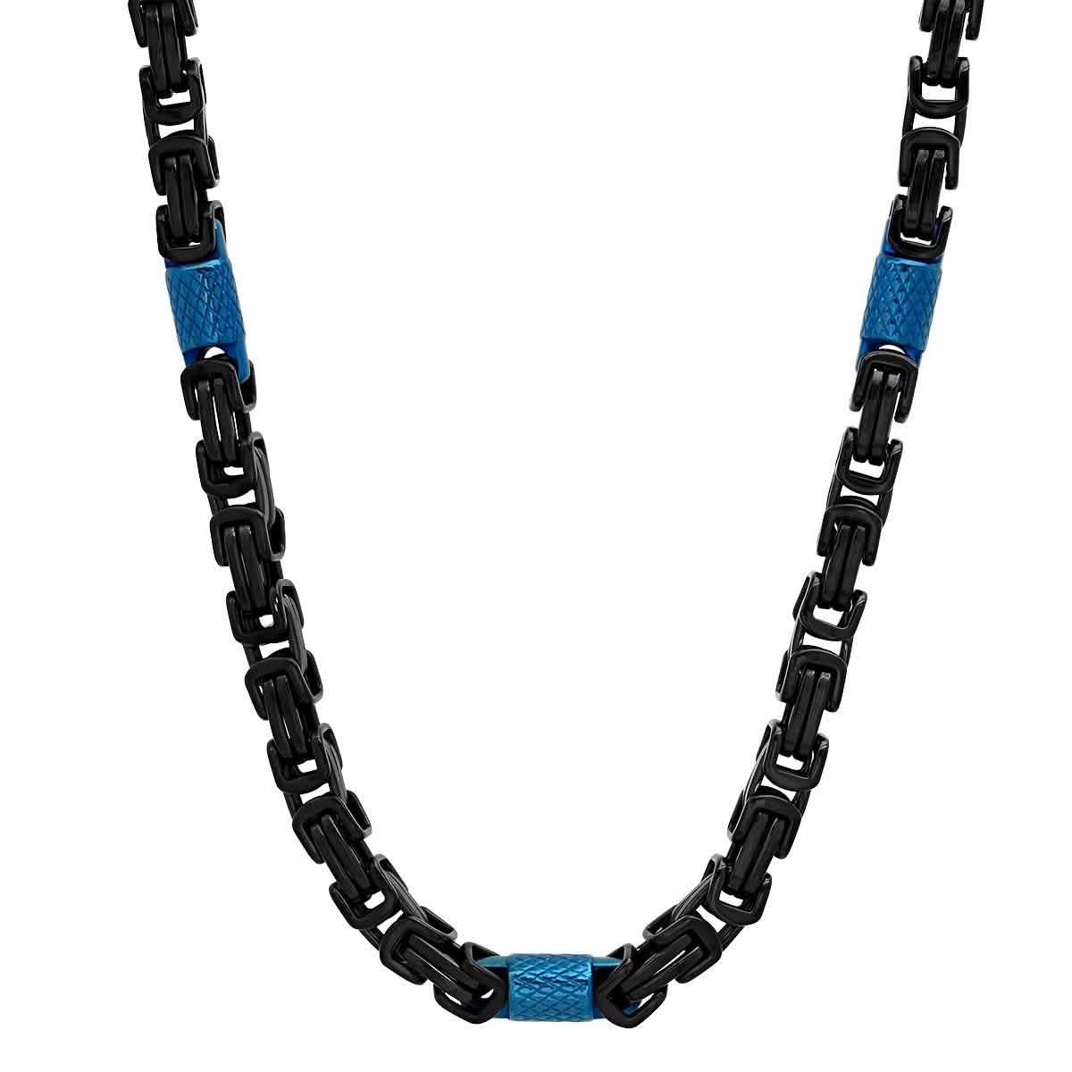2-Piece Set: Two Tone Black and Blue Byzantine Mens Bracelet and Necklace DailySale