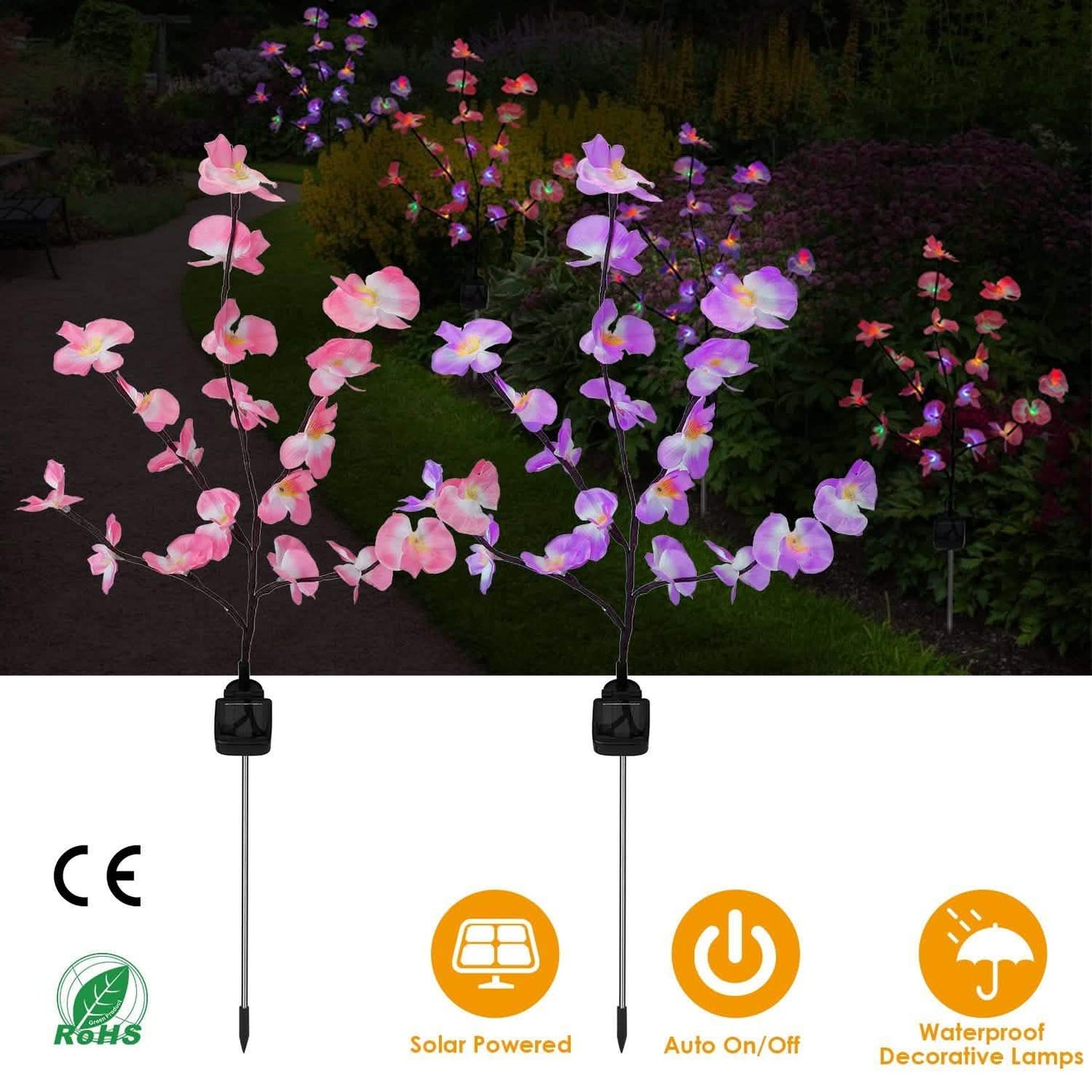 2-Piece: Solar Powered Garden Light Orchid DailySale