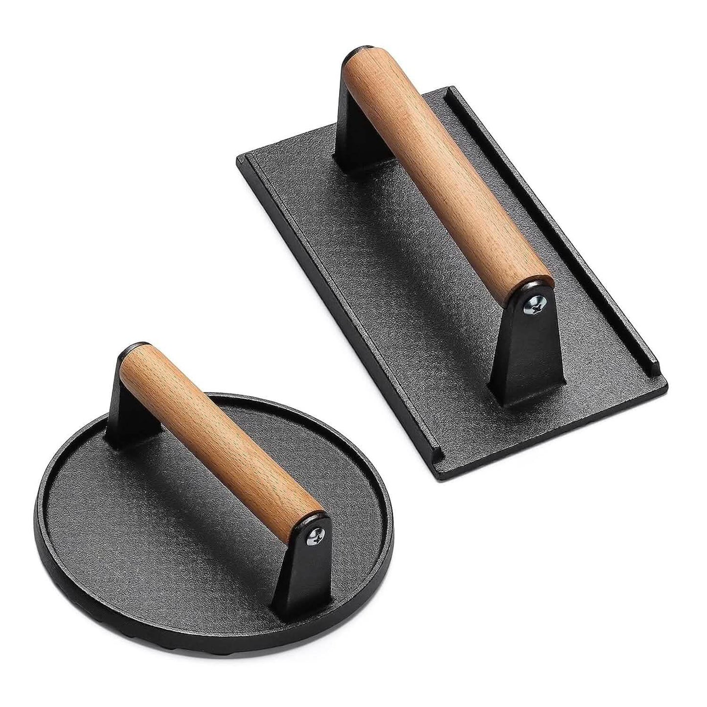 2-Pieces: Cast Iron Grill Press Pre-Seasoned Steak Weights Smash Burger Press DailySale