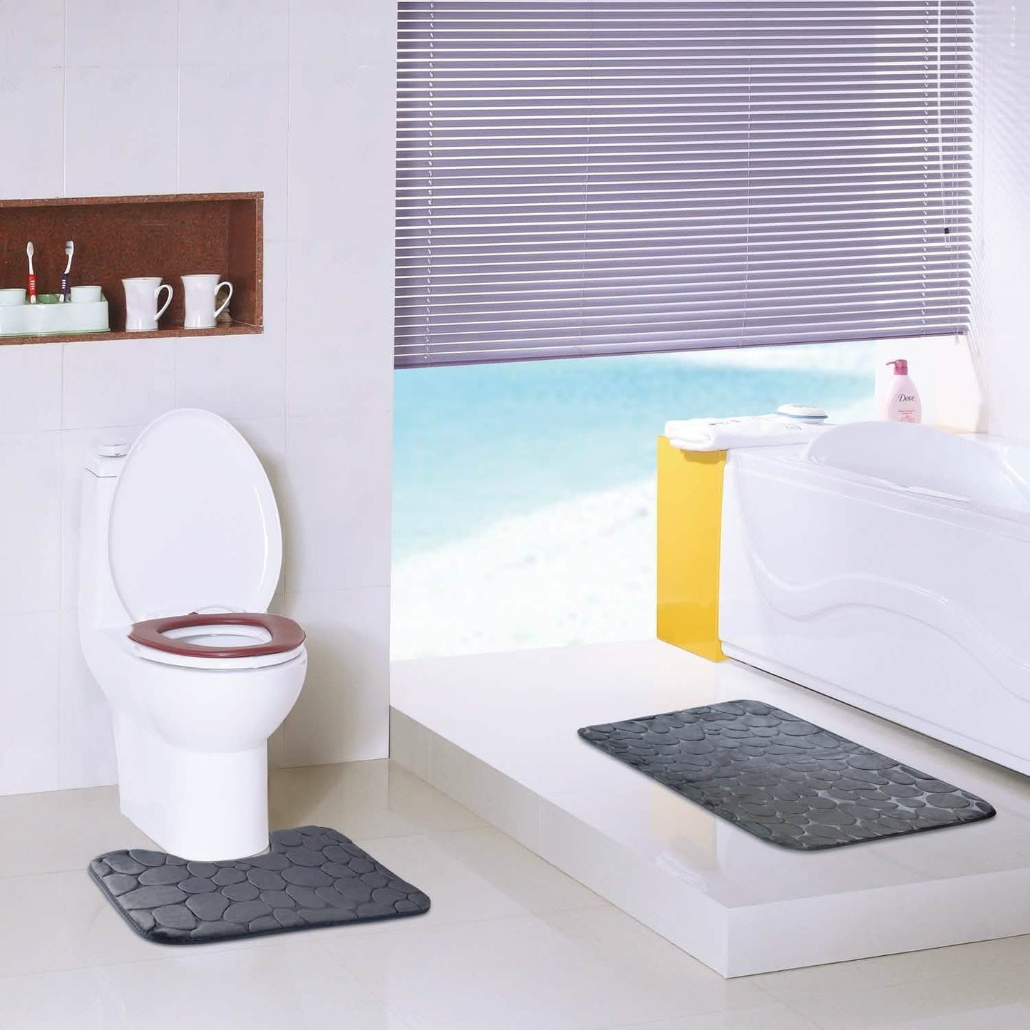 2-Pieces Set: Bathroom Rugs Luxury Flannel Non-Slip DailySale