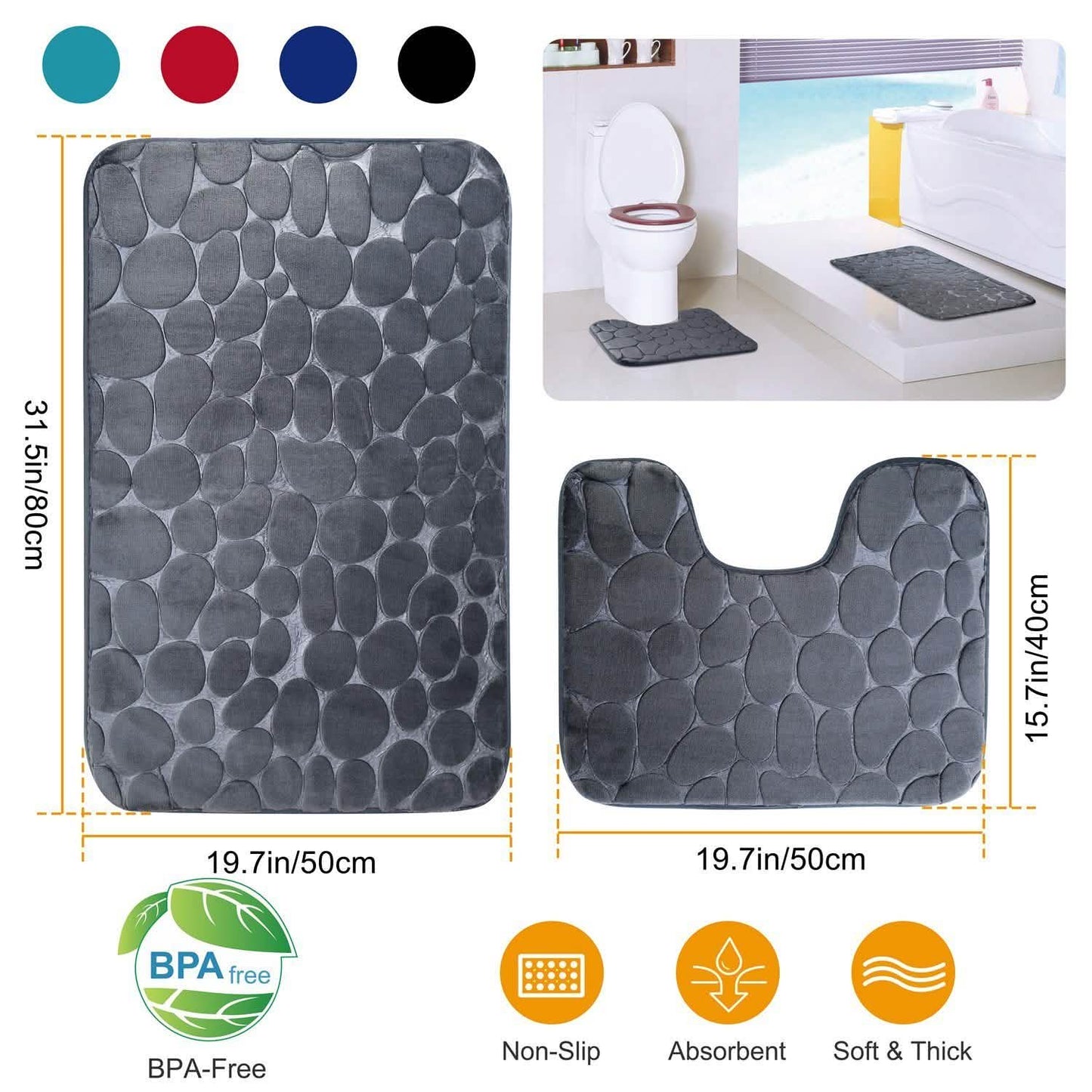 2-Pieces Set: Bathroom Rugs Luxury Flannel Non-Slip DailySale