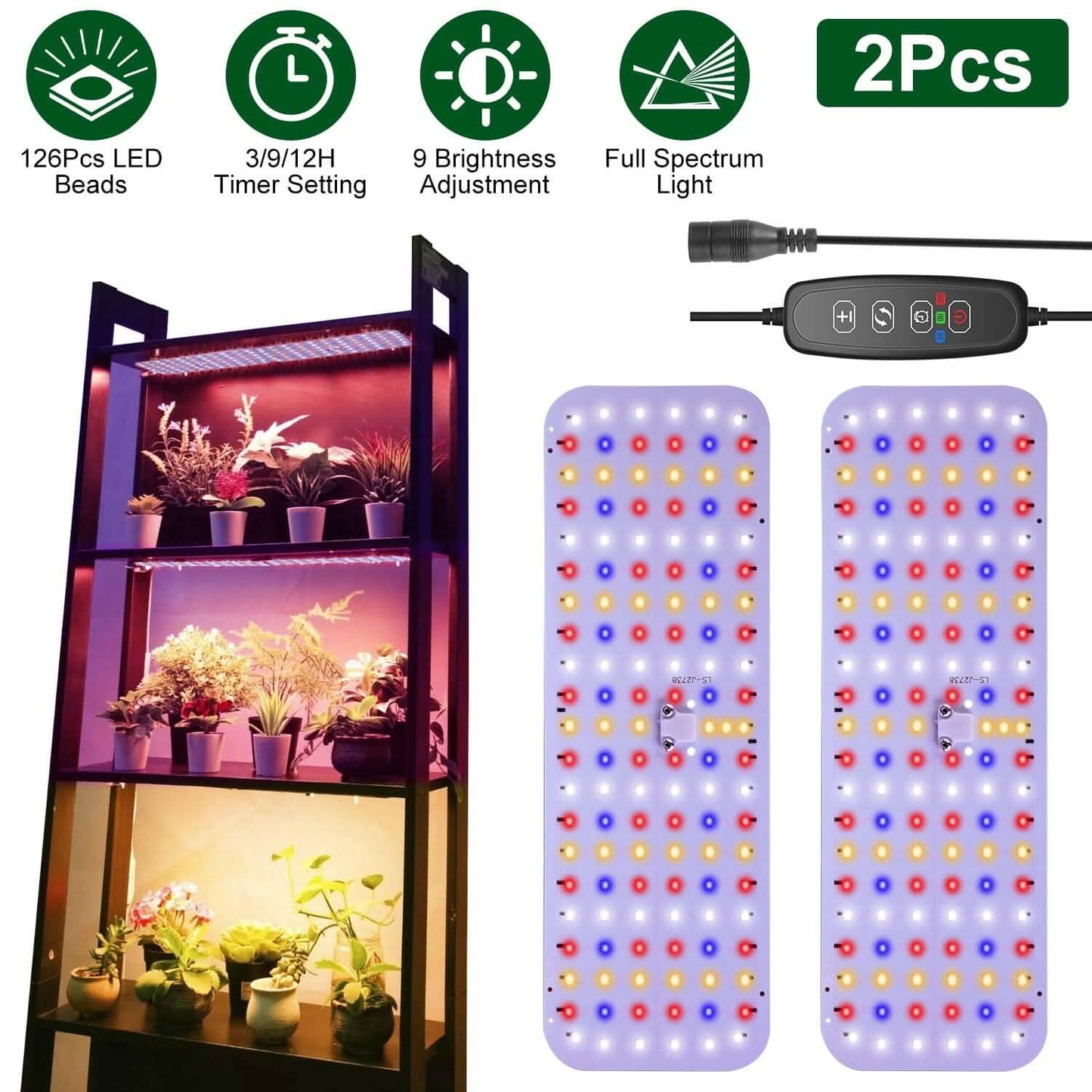 2-Pieces: Ultra-Thin LED Grow Lights for Indoor Plants with 126 LEDs DailySale