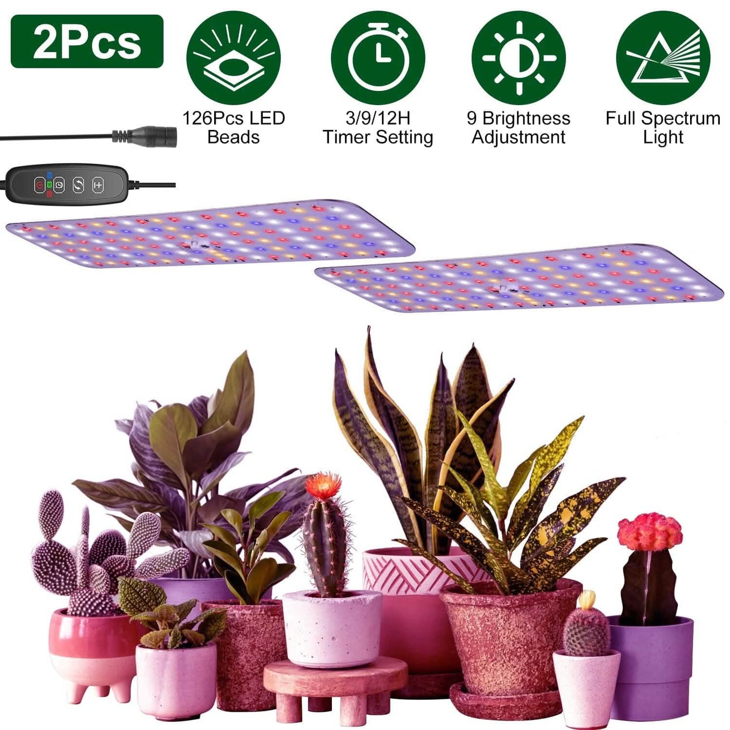 2-Pieces: Ultra-Thin LED Grow Lights for Indoor Plants with 126 LEDs DailySale