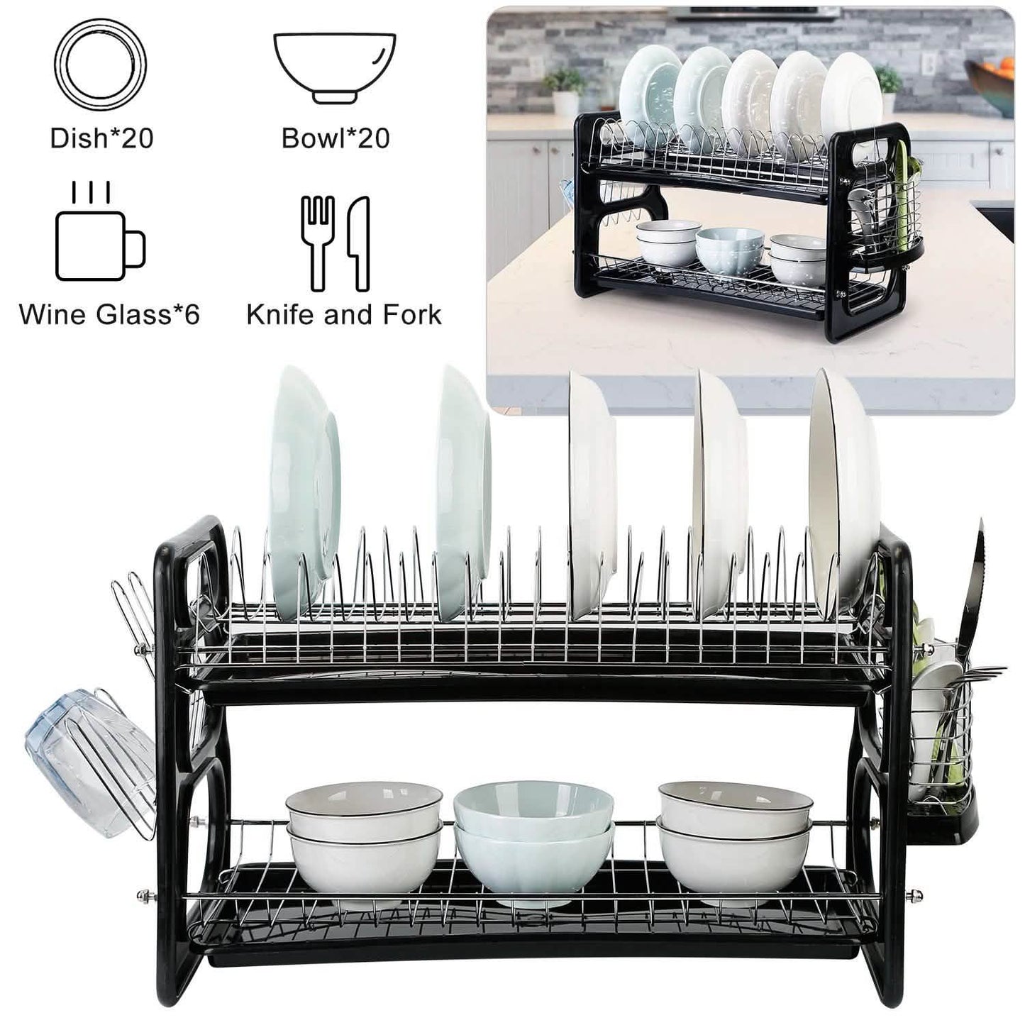 2-Tier Dish Drying Rack Drainboard Set DailySale