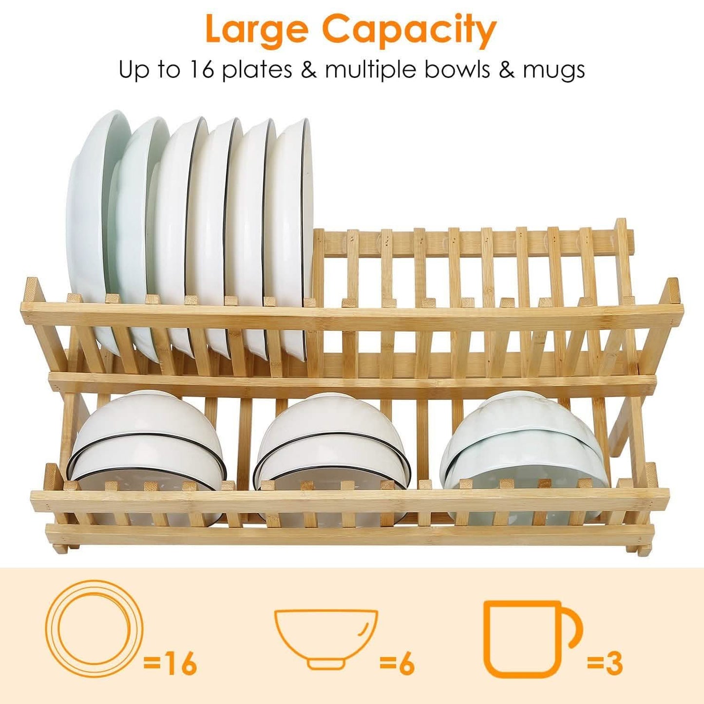 2-Tier Foldable Bamboo Dish Drying Rack DailySale