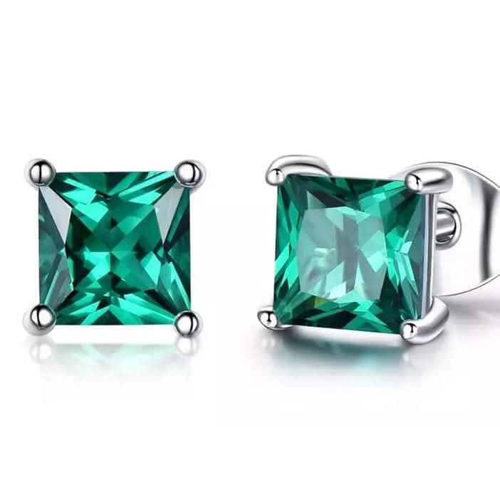 2.00 CTTW Sterling Silver Emerald Princess Cut Studs DailySale