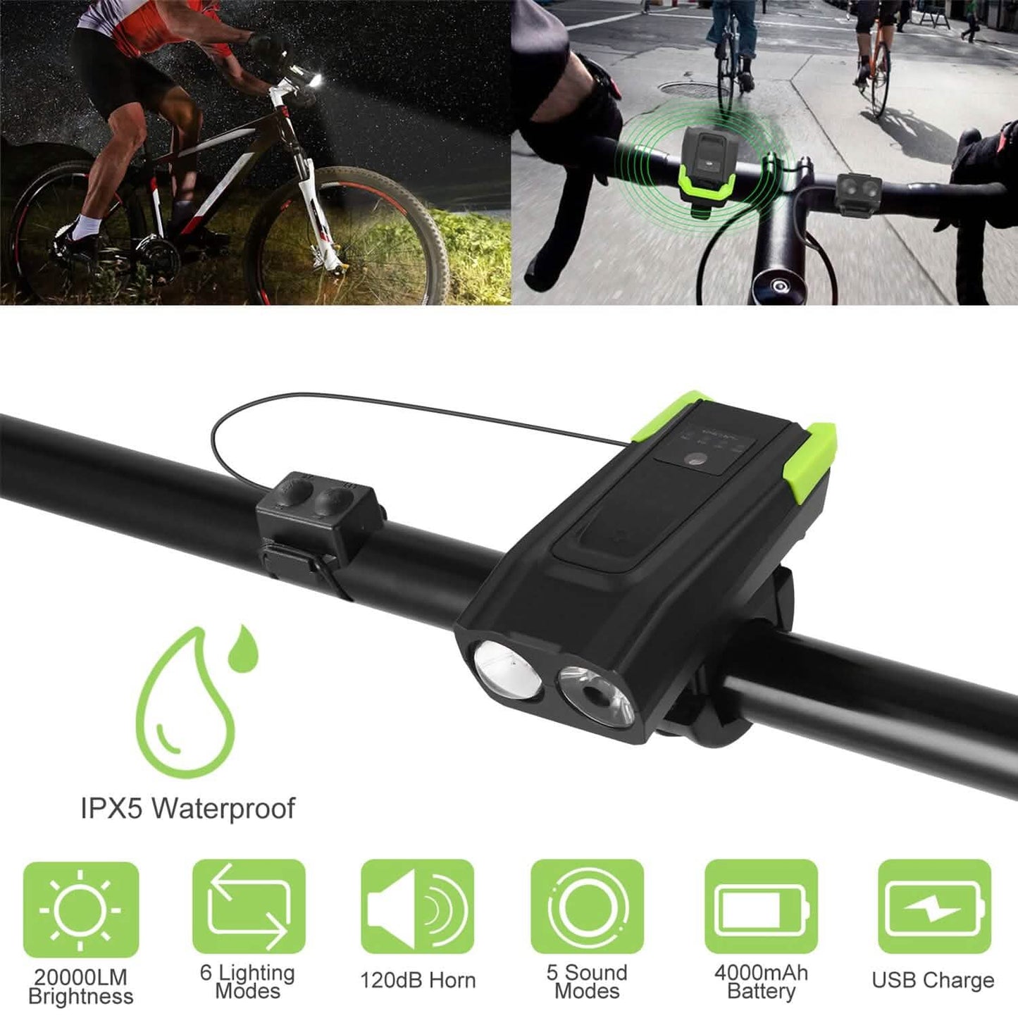 20000LM Bike Front Light with 120dB Loud Horn DailySale