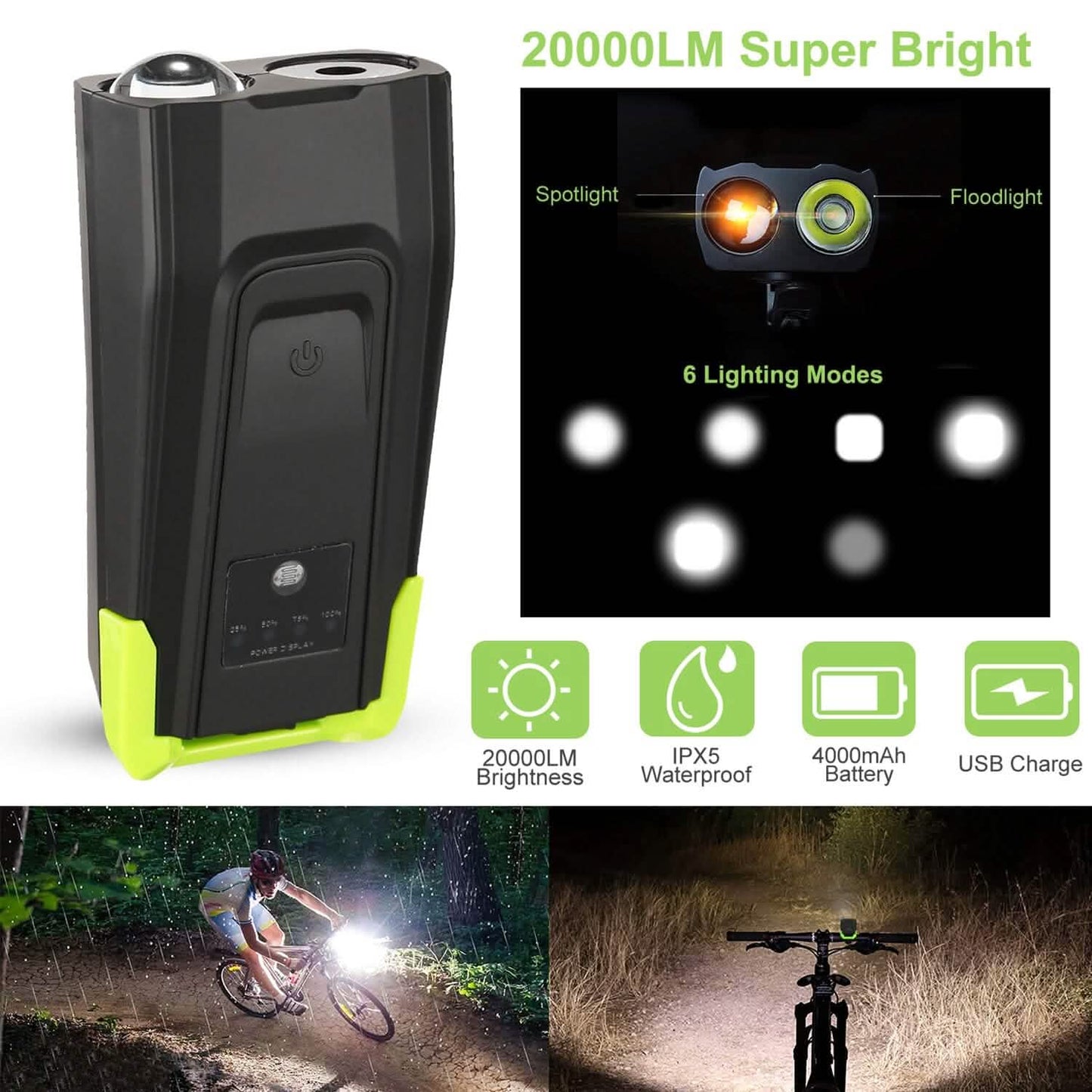 20000LM Bike Front Light with 120dB Loud Horn DailySale