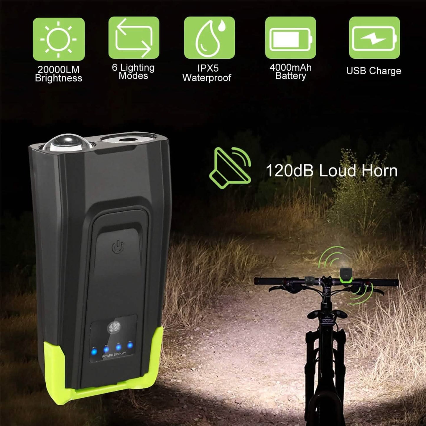 20000LM Bike Front Light with 120dB Loud Horn DailySale